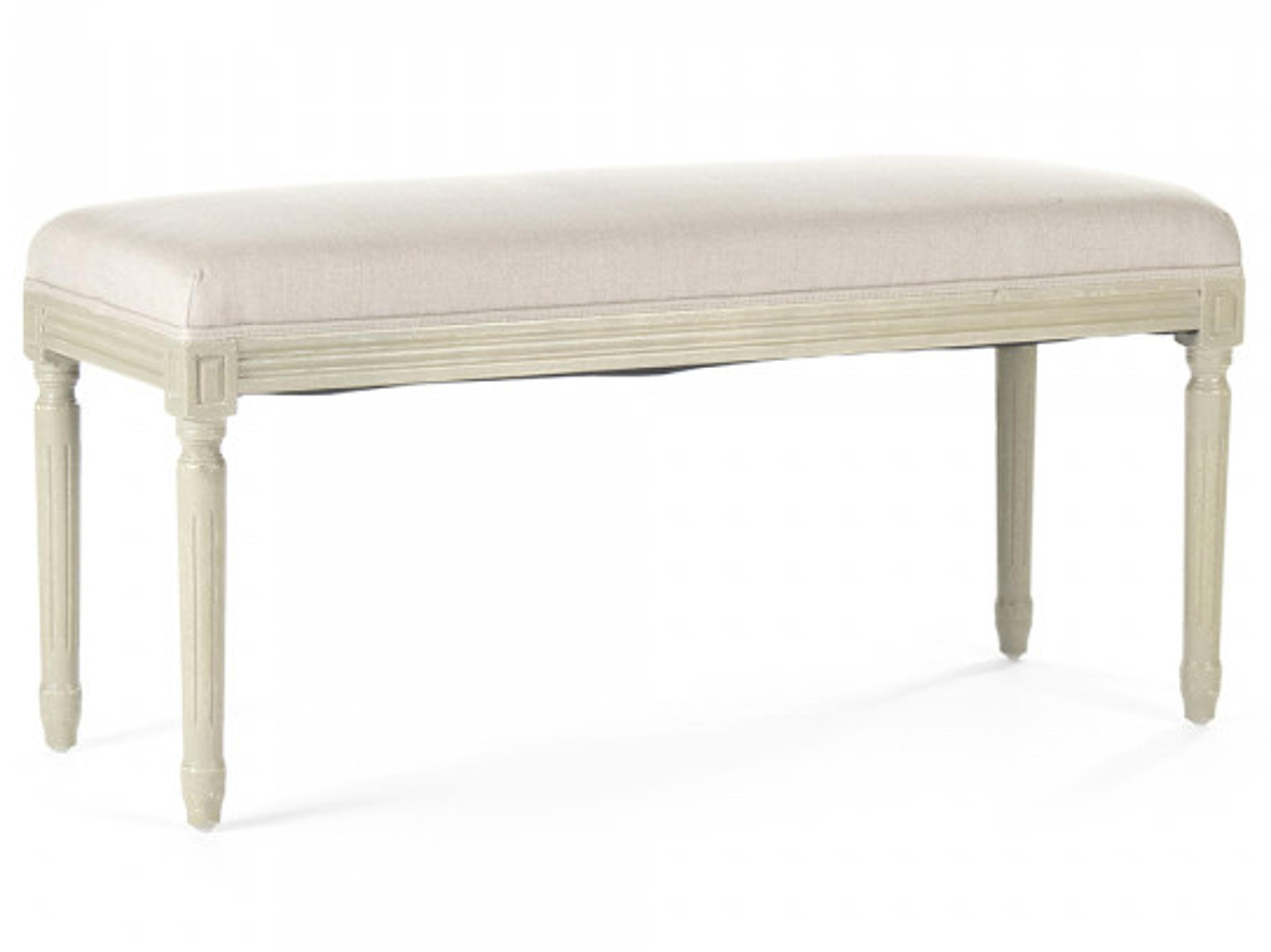 Zentique Lille Natural Linen White Upholstered Accent Bench