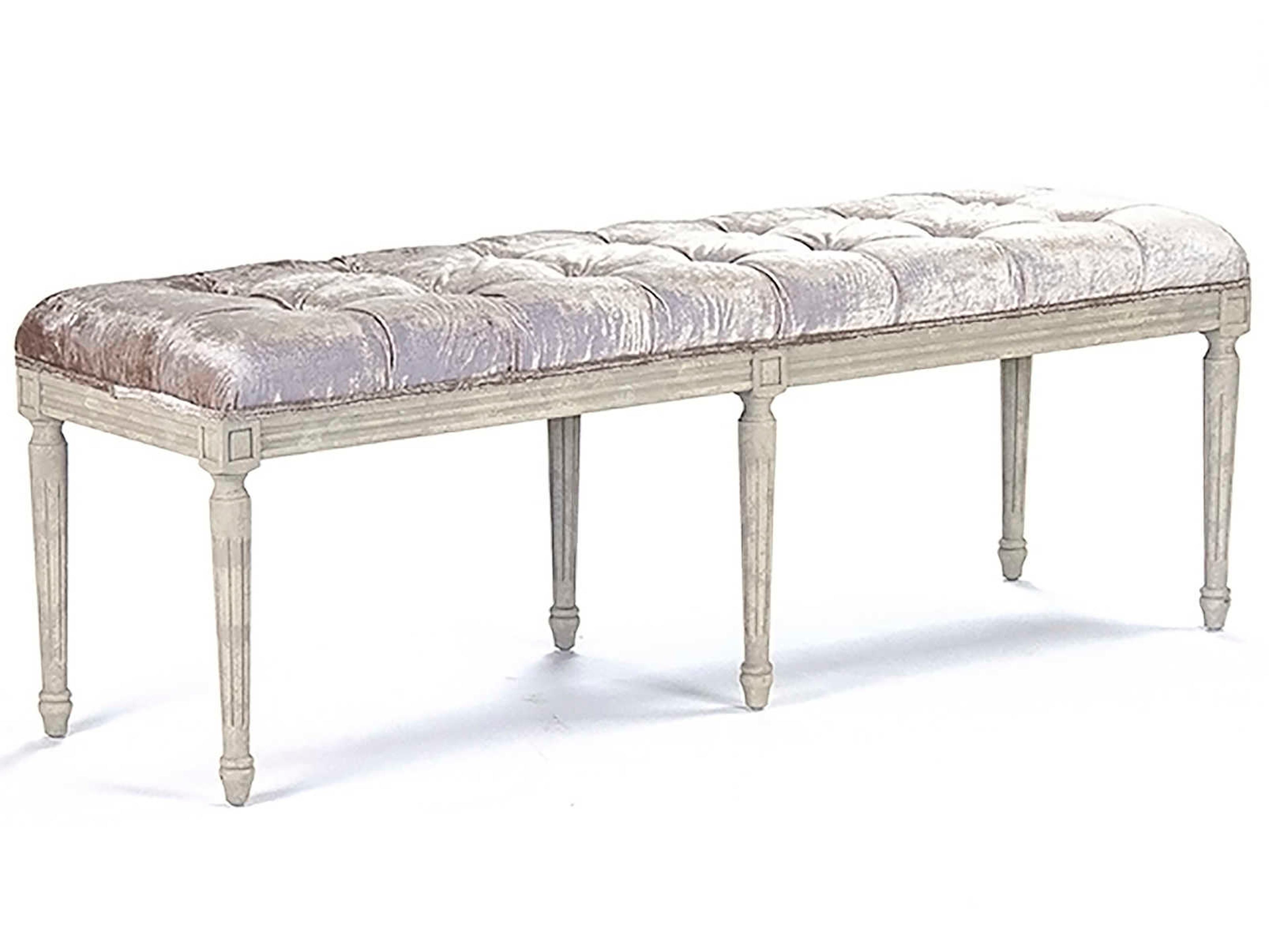 Zentique Louis Crushed Champagne Velvet Gray Upholstered Accent Bench