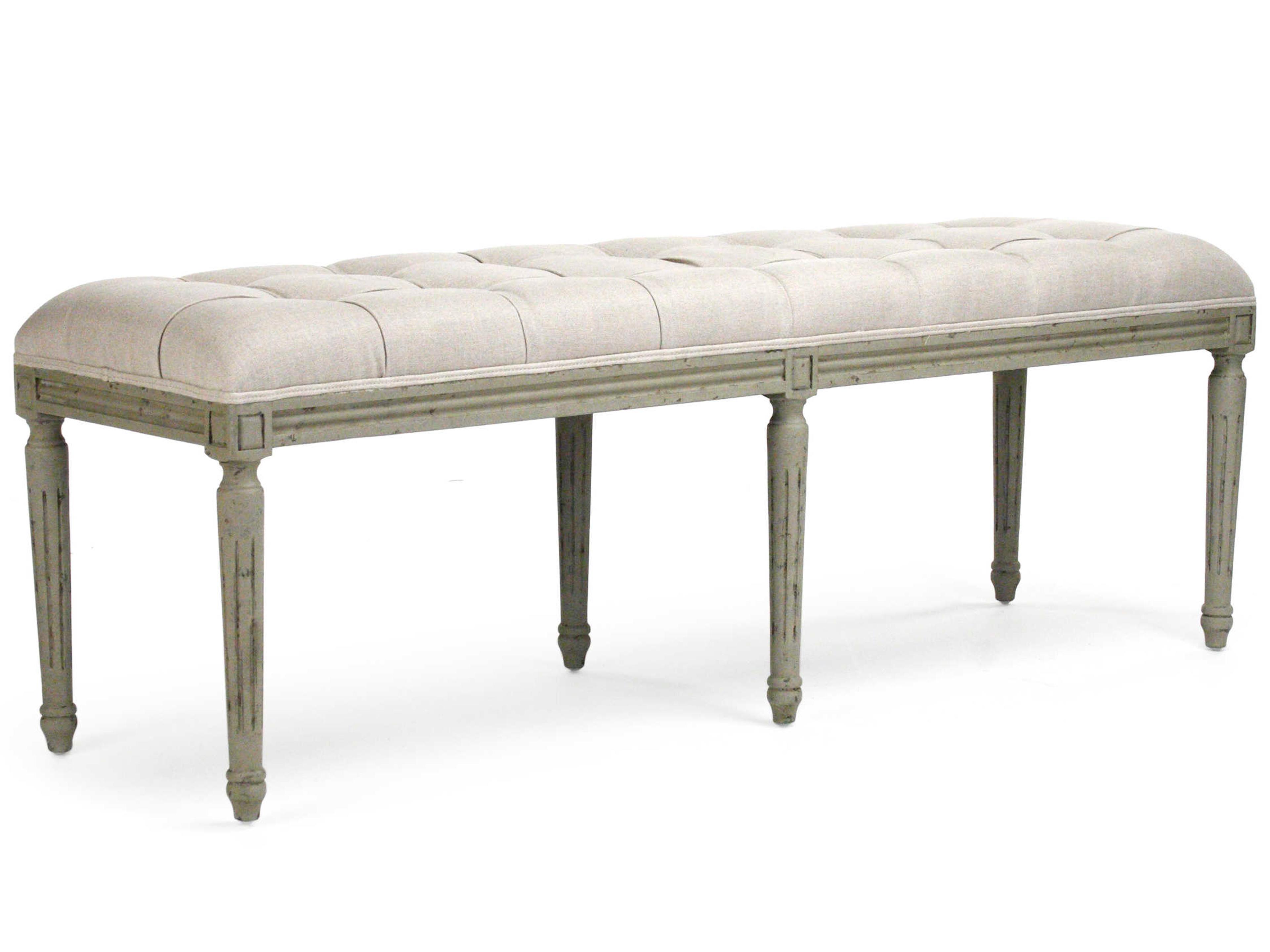 Zentique Louis Natural Linen Gray Upholstered Accent Bench