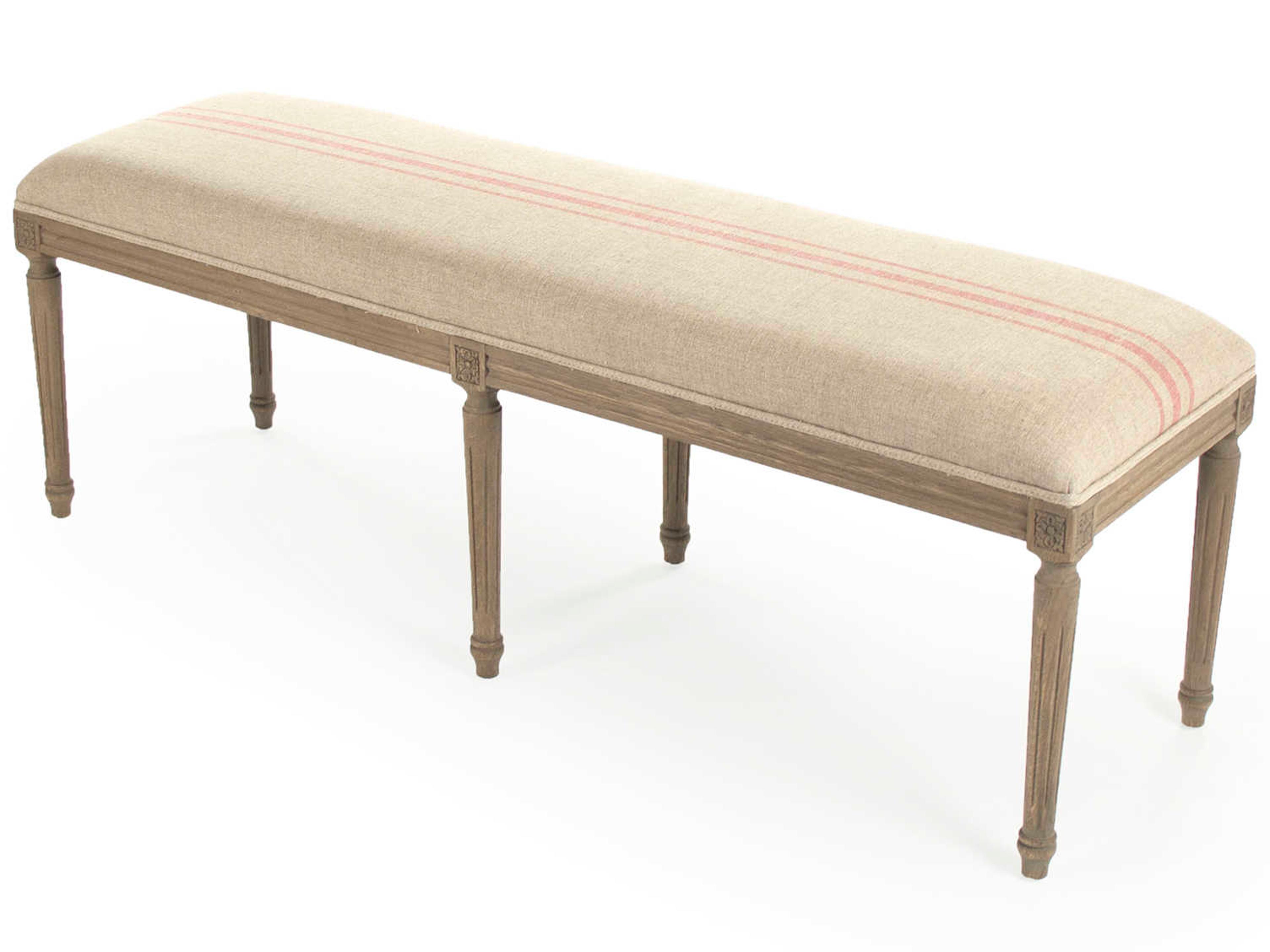 Zentique Louis Khaki Red Stripe Cream Upholstered Accent Bench