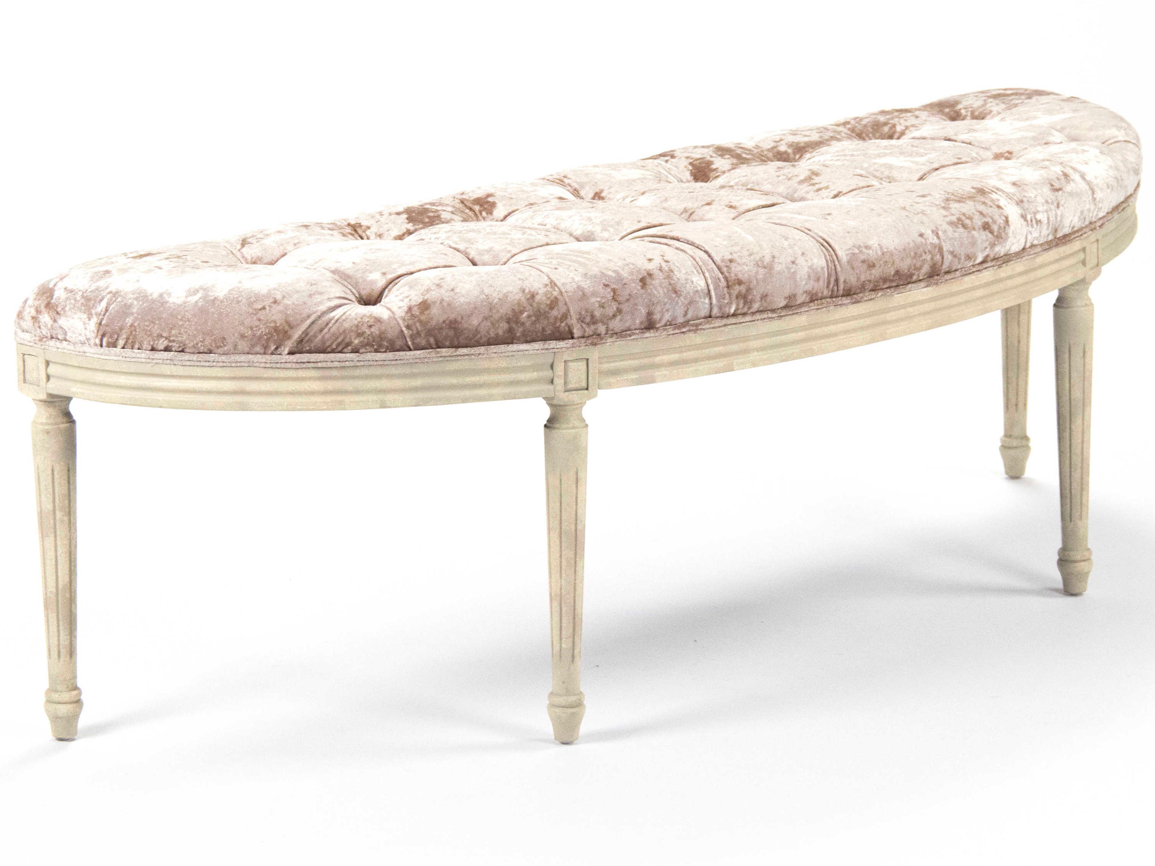 Zentique Louis Distressed Ivory Birch Cream Upholstered Accent Bench