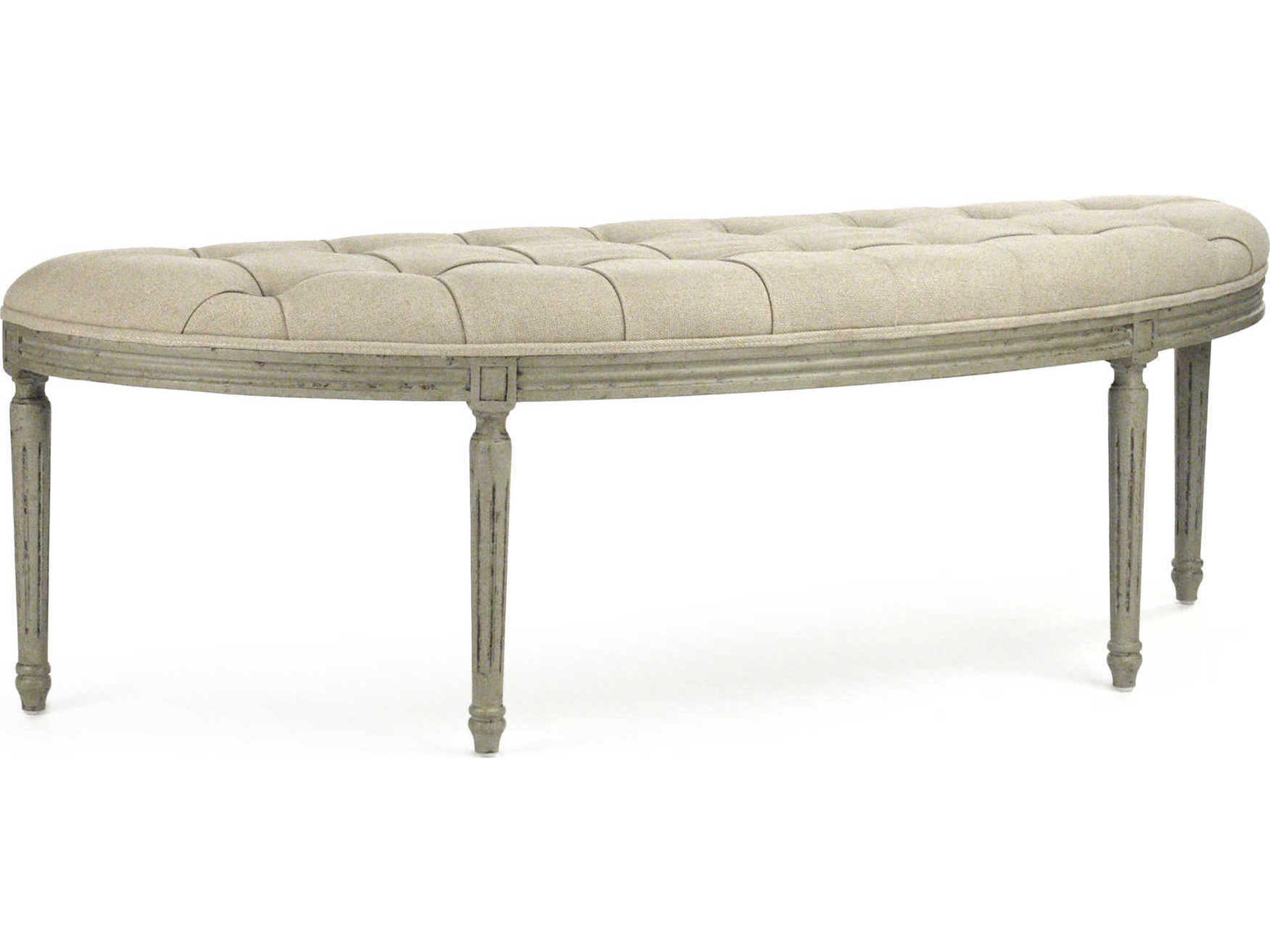 Zentique Louis Faux Olive Green Birch Cream Upholstered Accent Bench