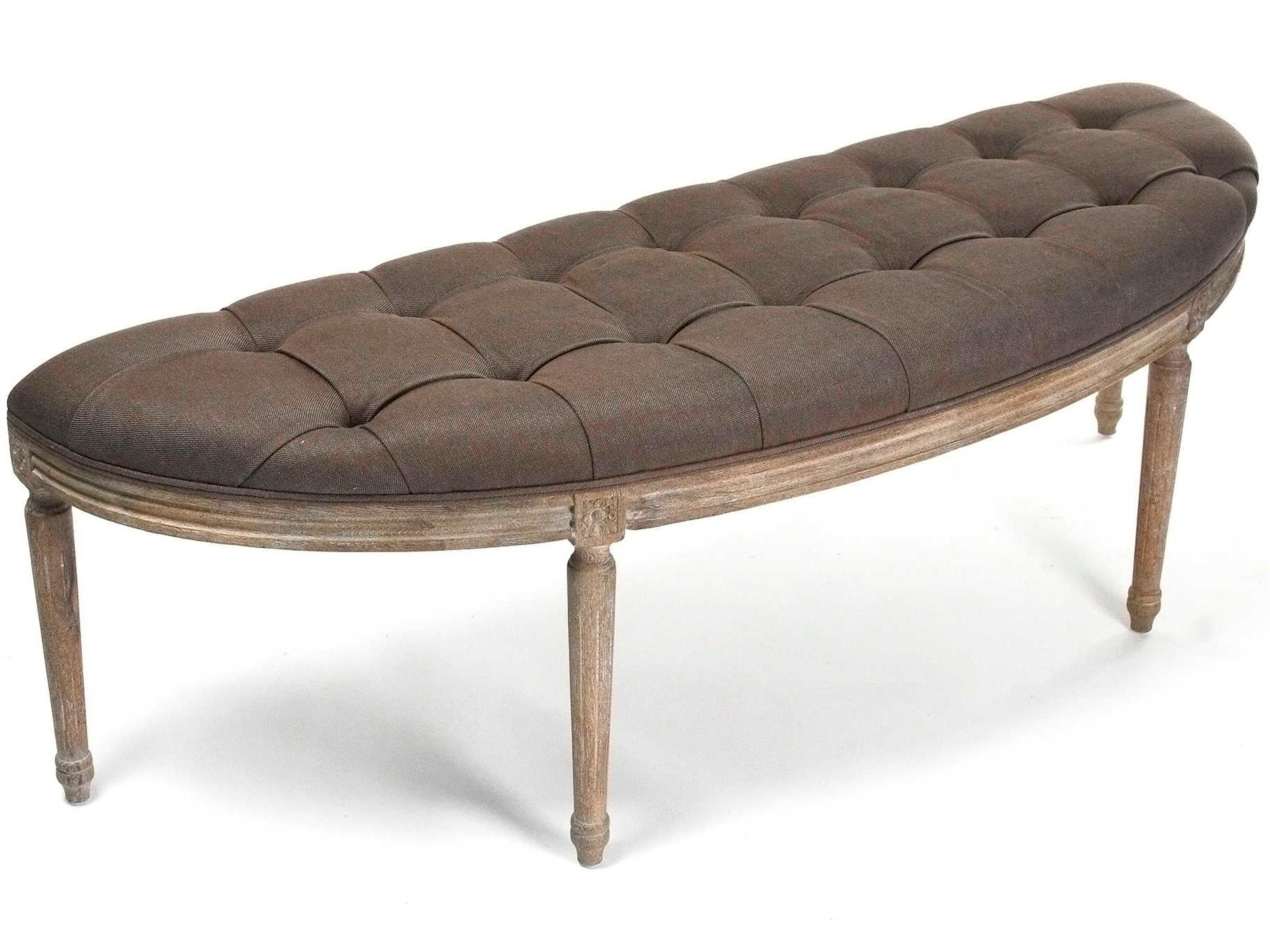 Zentique Louis Aubergine Linen Gray Upholstered Accent Bench