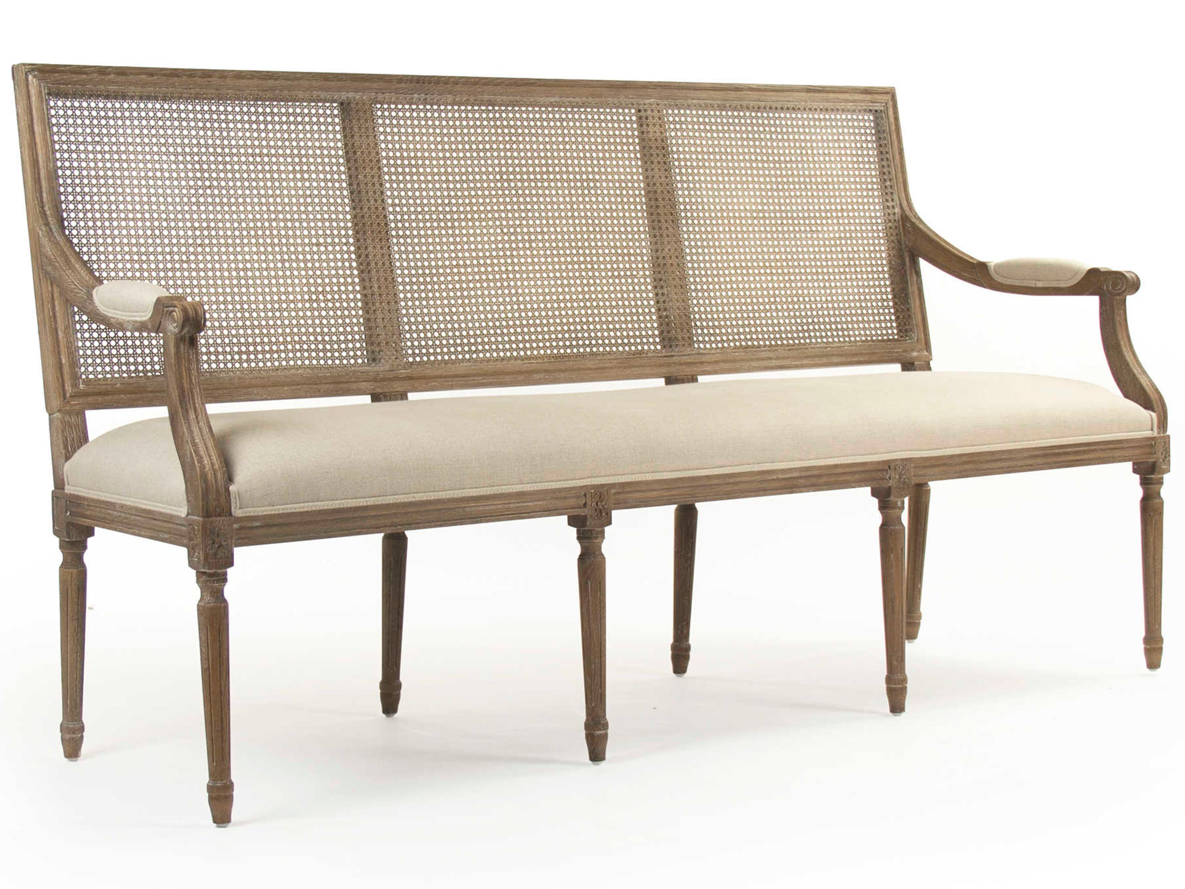 Zentique Louis Natural Linen Beige Upholstered Accent Bench