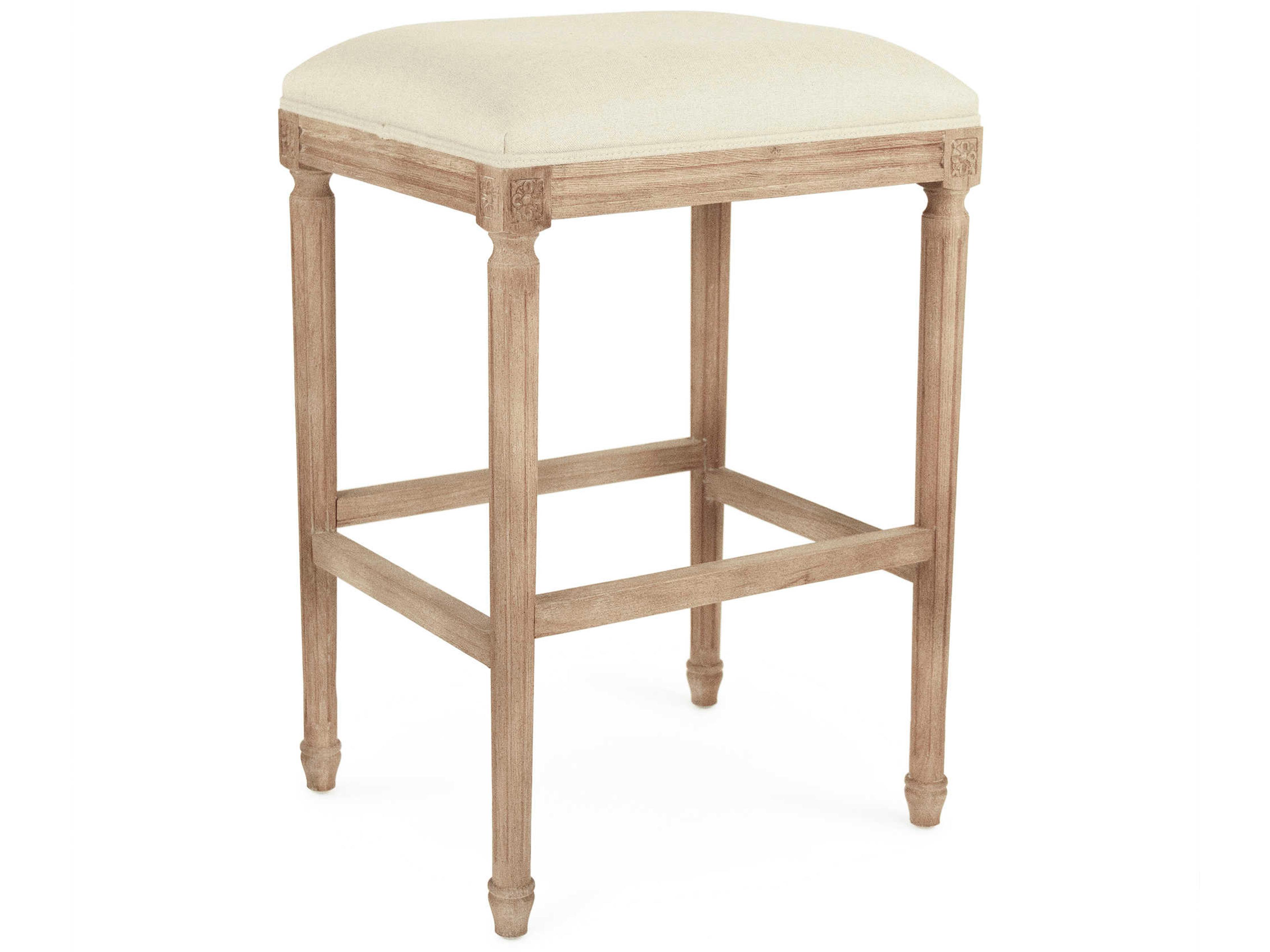 Zentique Louis Upholstered Oak Wood Natural Linen Bar Stool