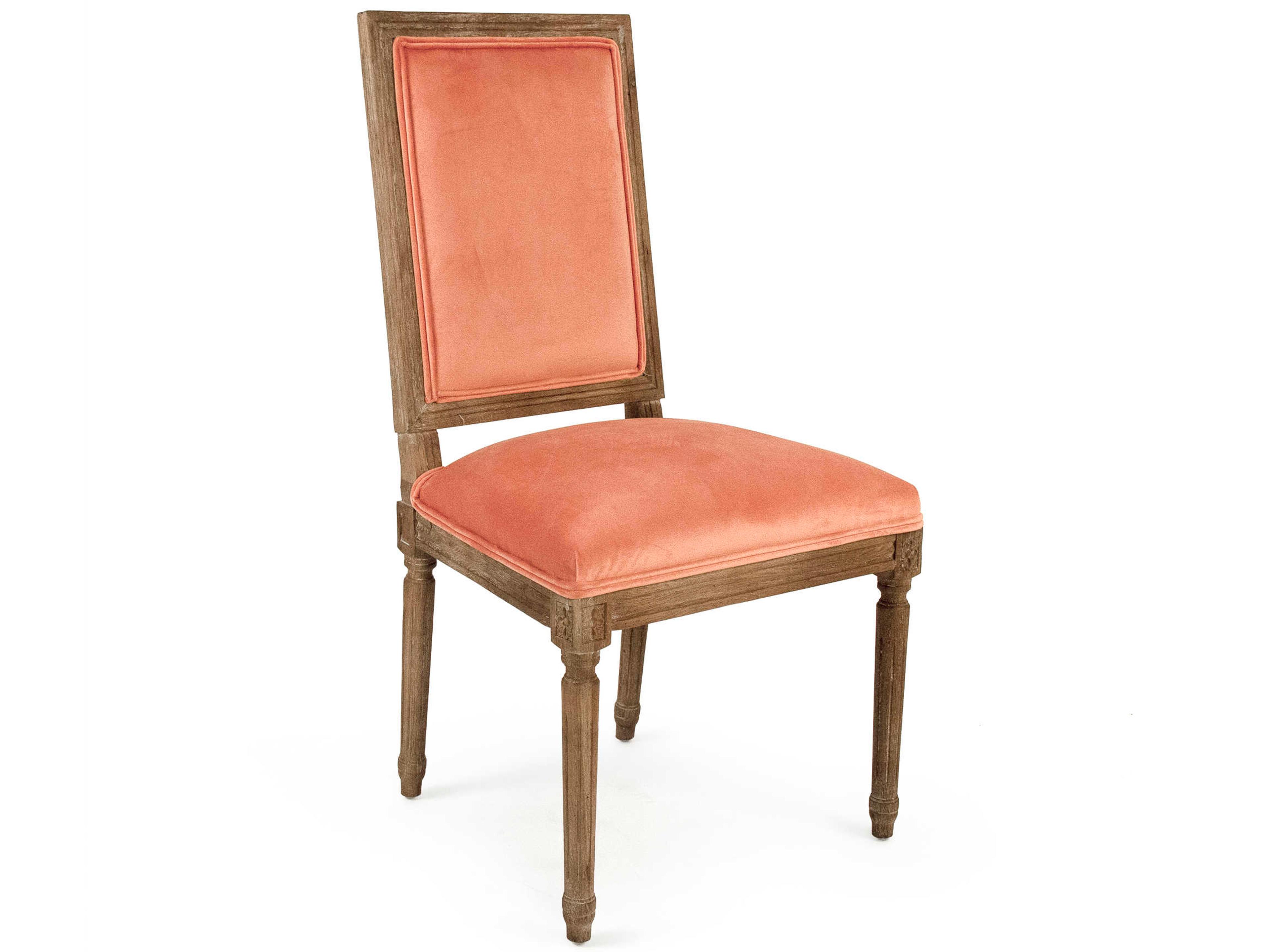 Zentique Louis Oak Wood Pink Upholstered Side Dining Chair