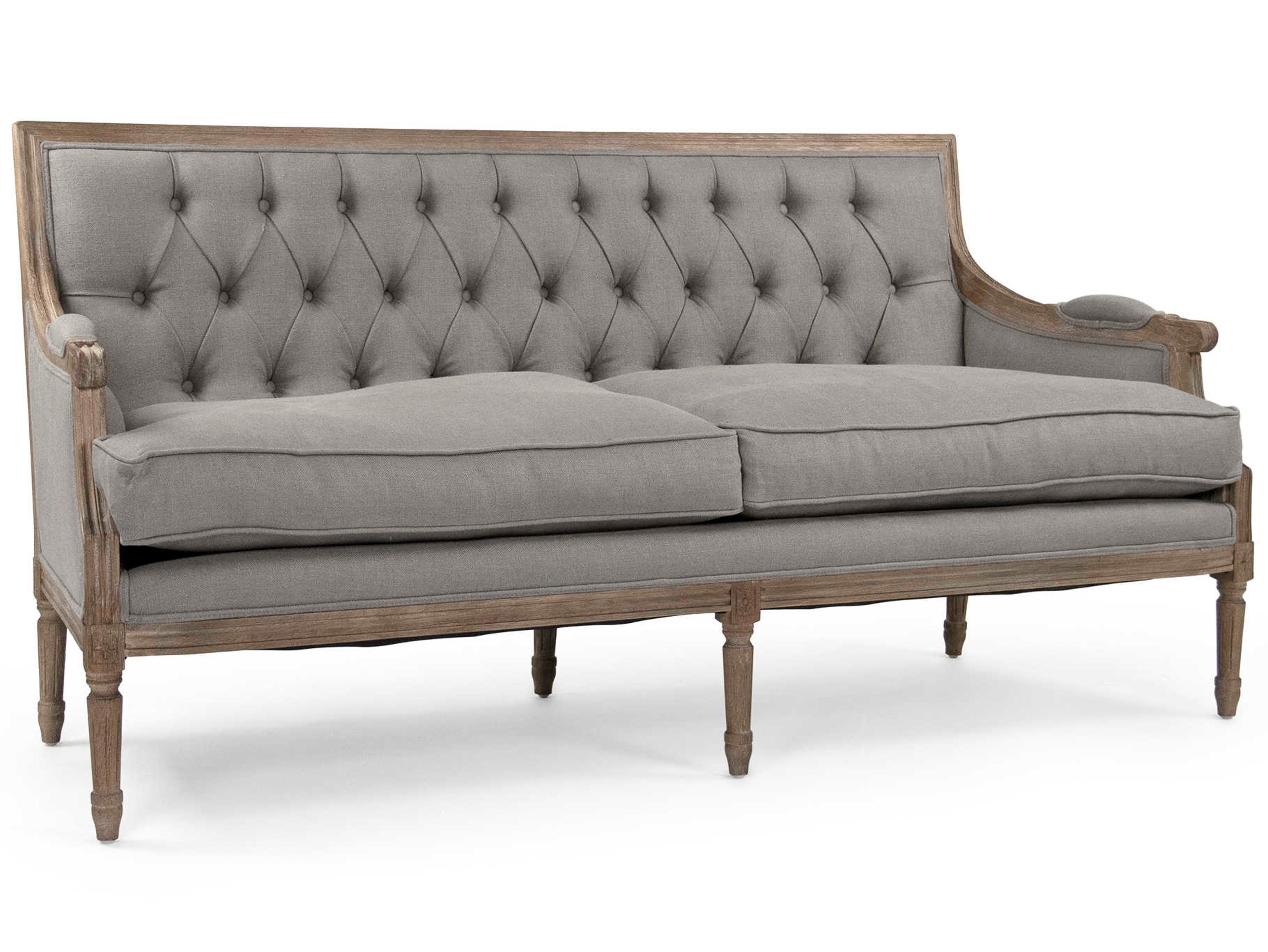 Zentique Louis Tufted Natural Linen Gray Upholstered Loveseat