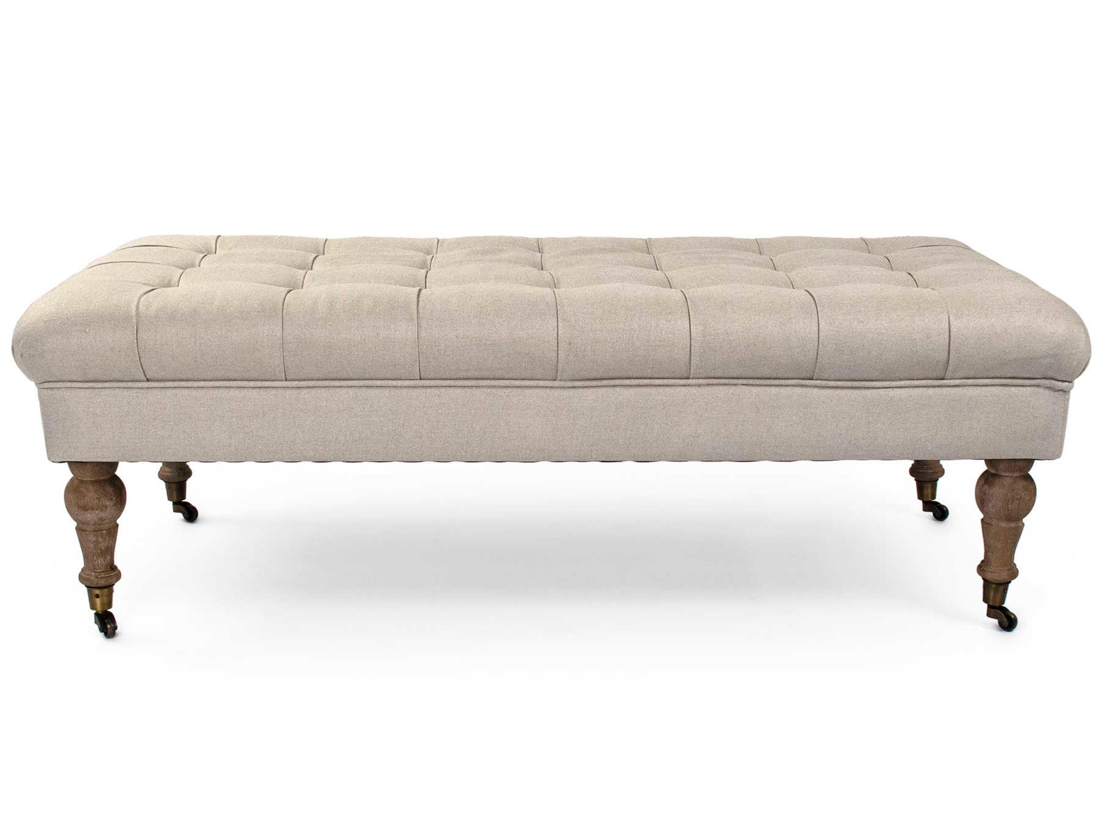 Zentique Maison Natural Linen Cream Upholstered Tufted Ottoman