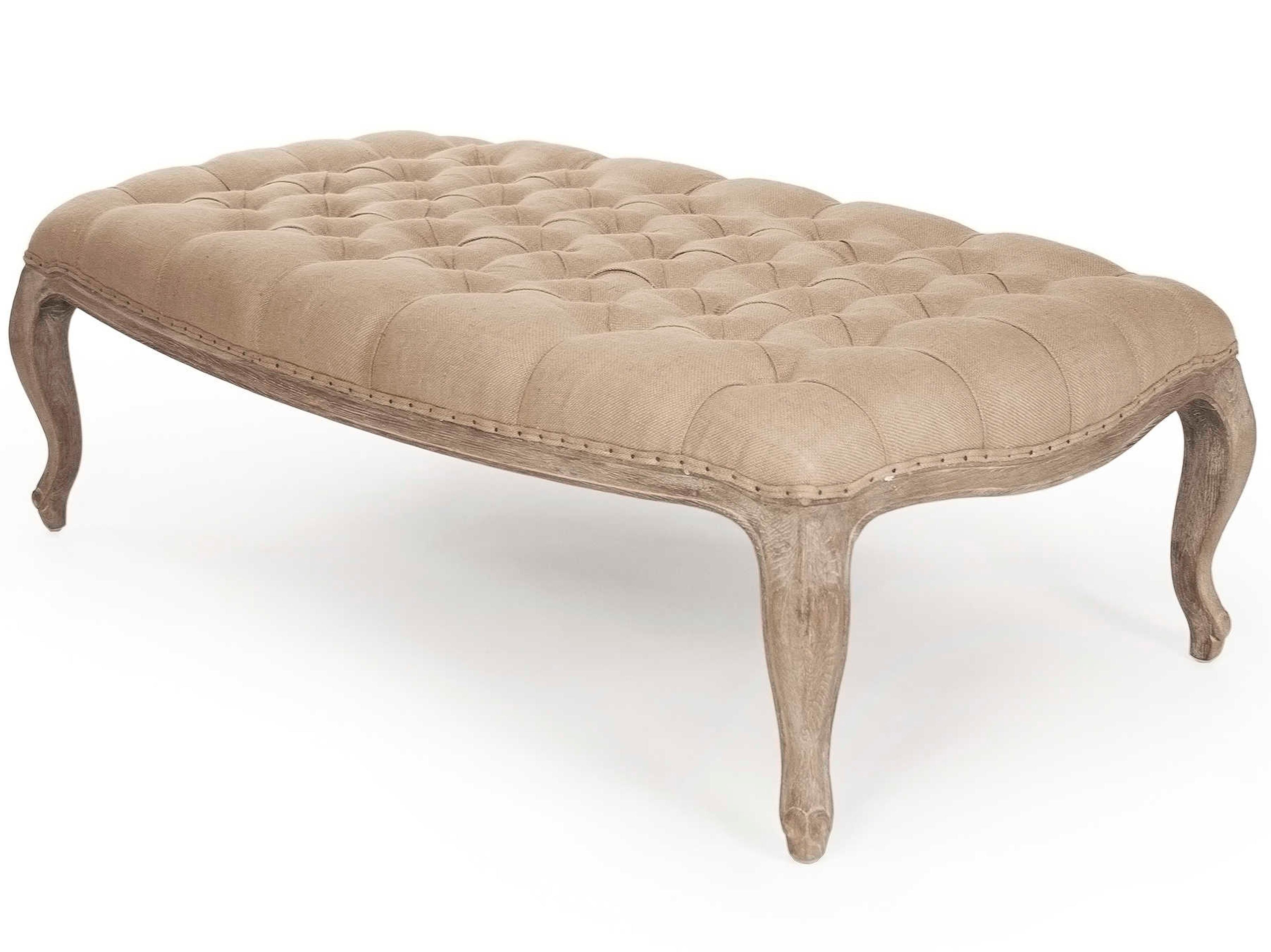 Zentique Maison Burlap Brown Upholstered Tufted Ottoman