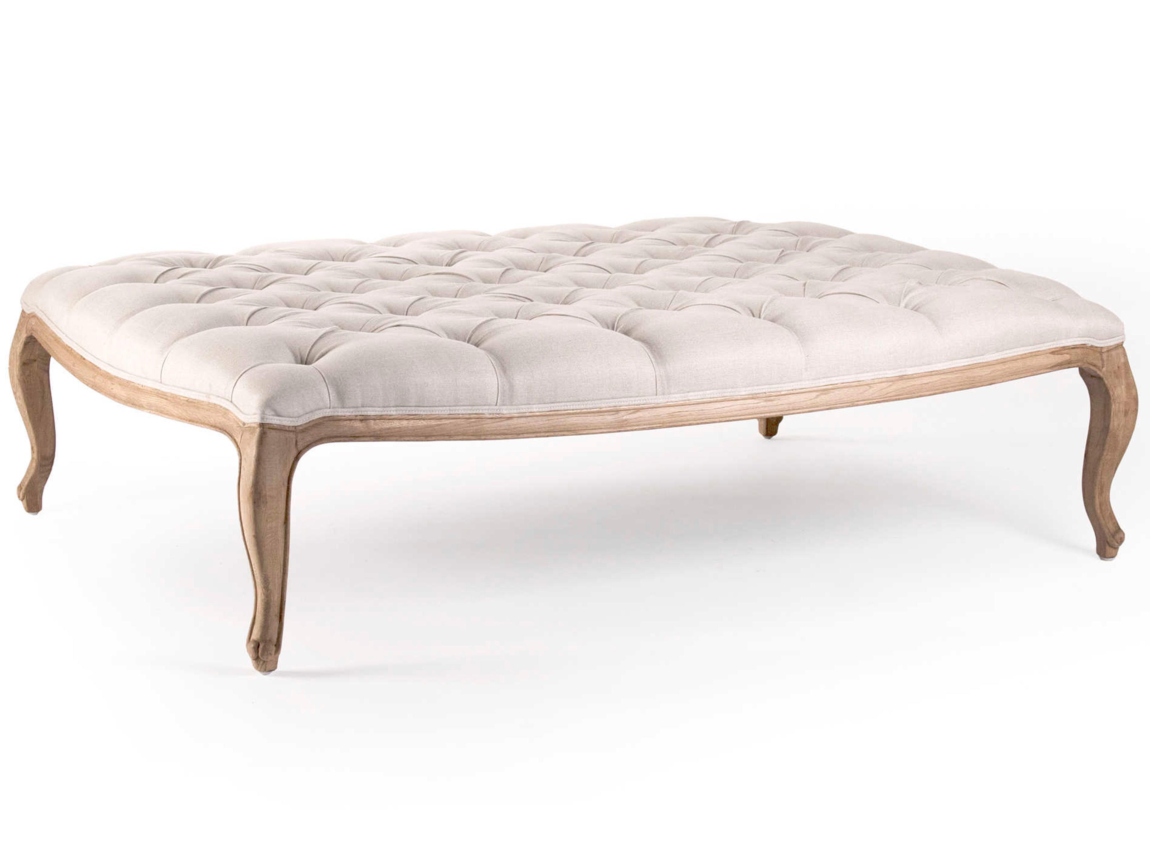 Zentique Maison Natural Linen Cream Upholstered Tufted Ottoman