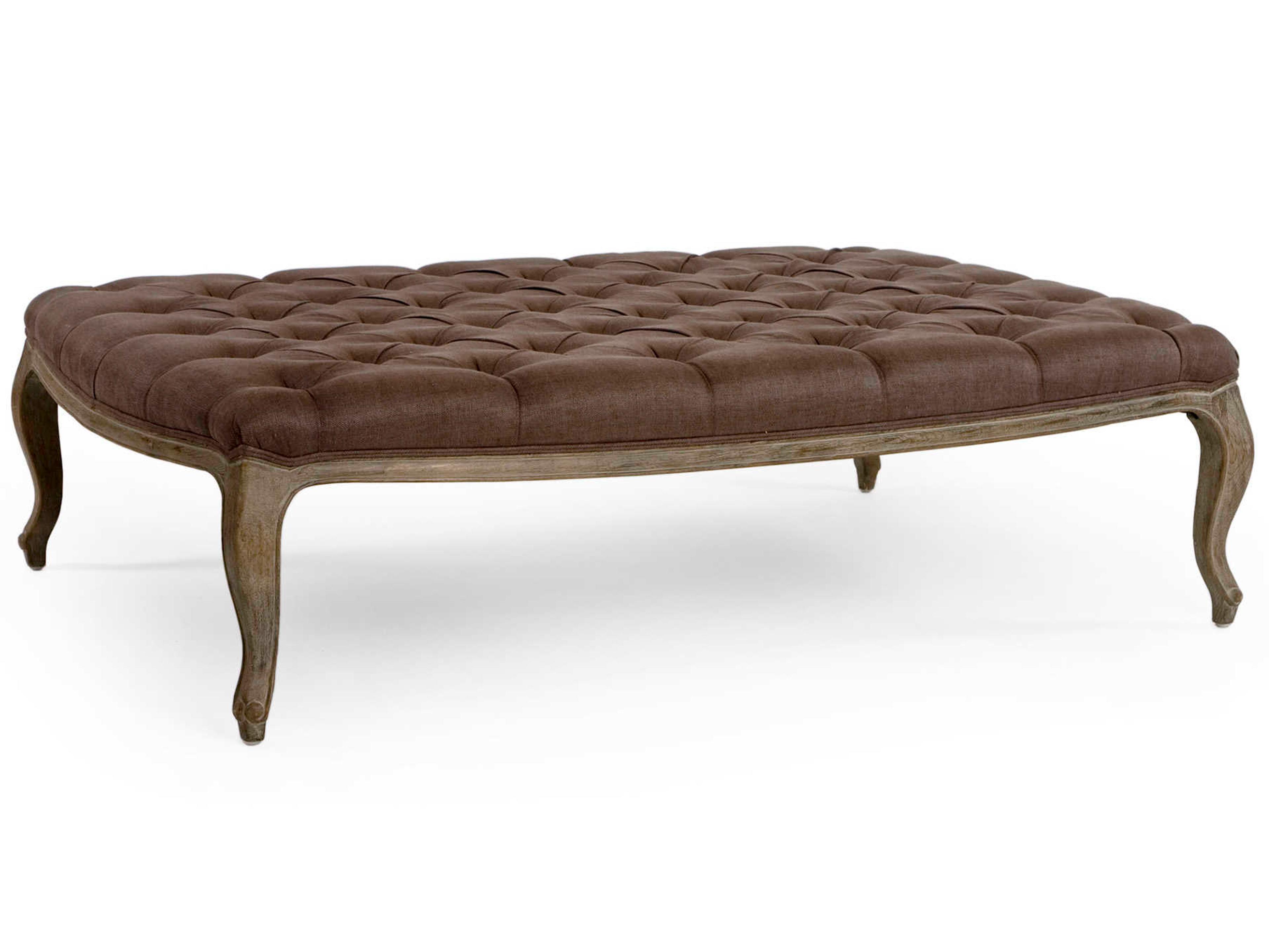 Zentique Maison Aubergine Linen Brown Upholstered Tufted Ottoman