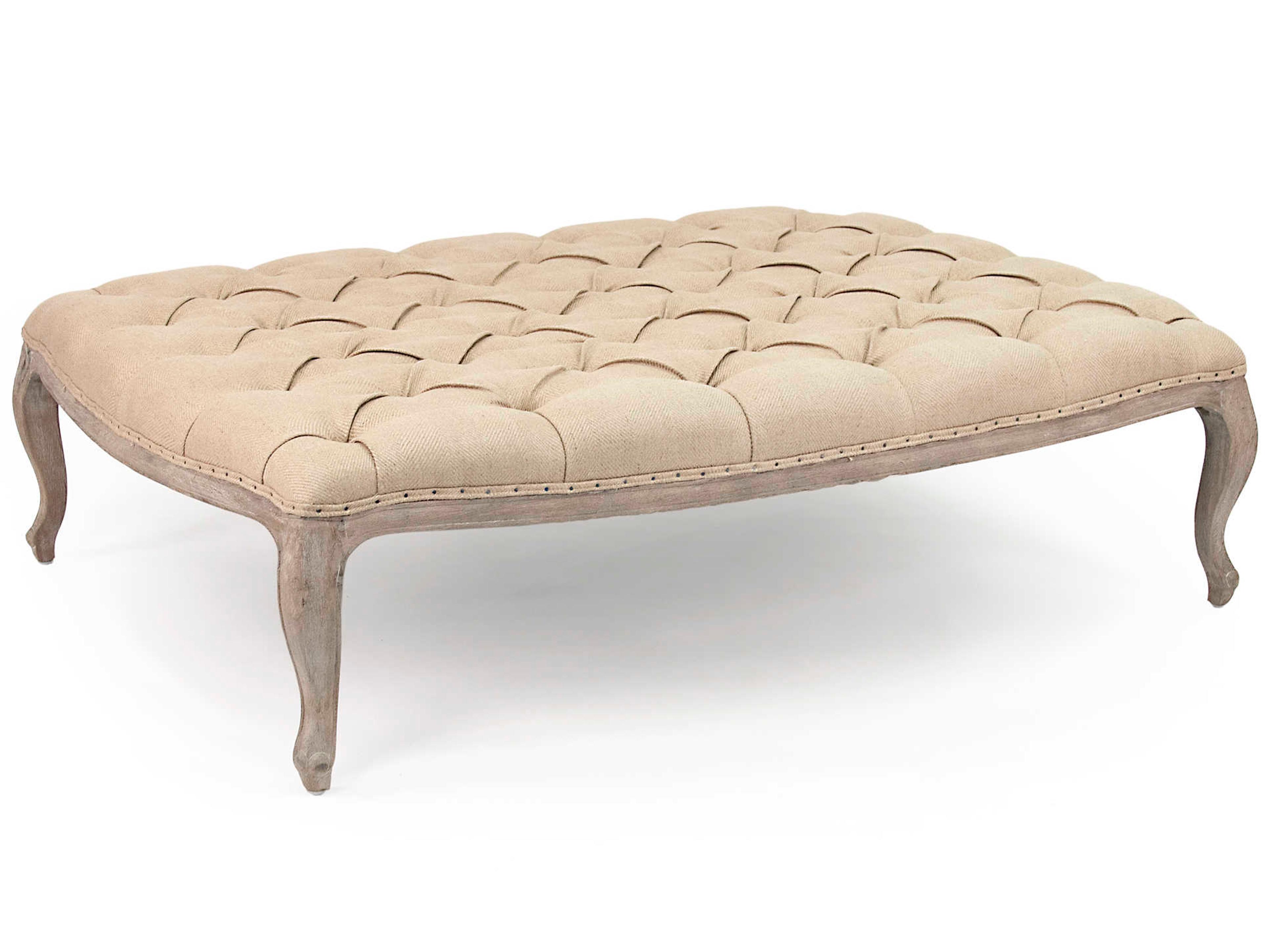 Zentique Maison Hemp Linen Beige Upholstered Tufted Ottoman