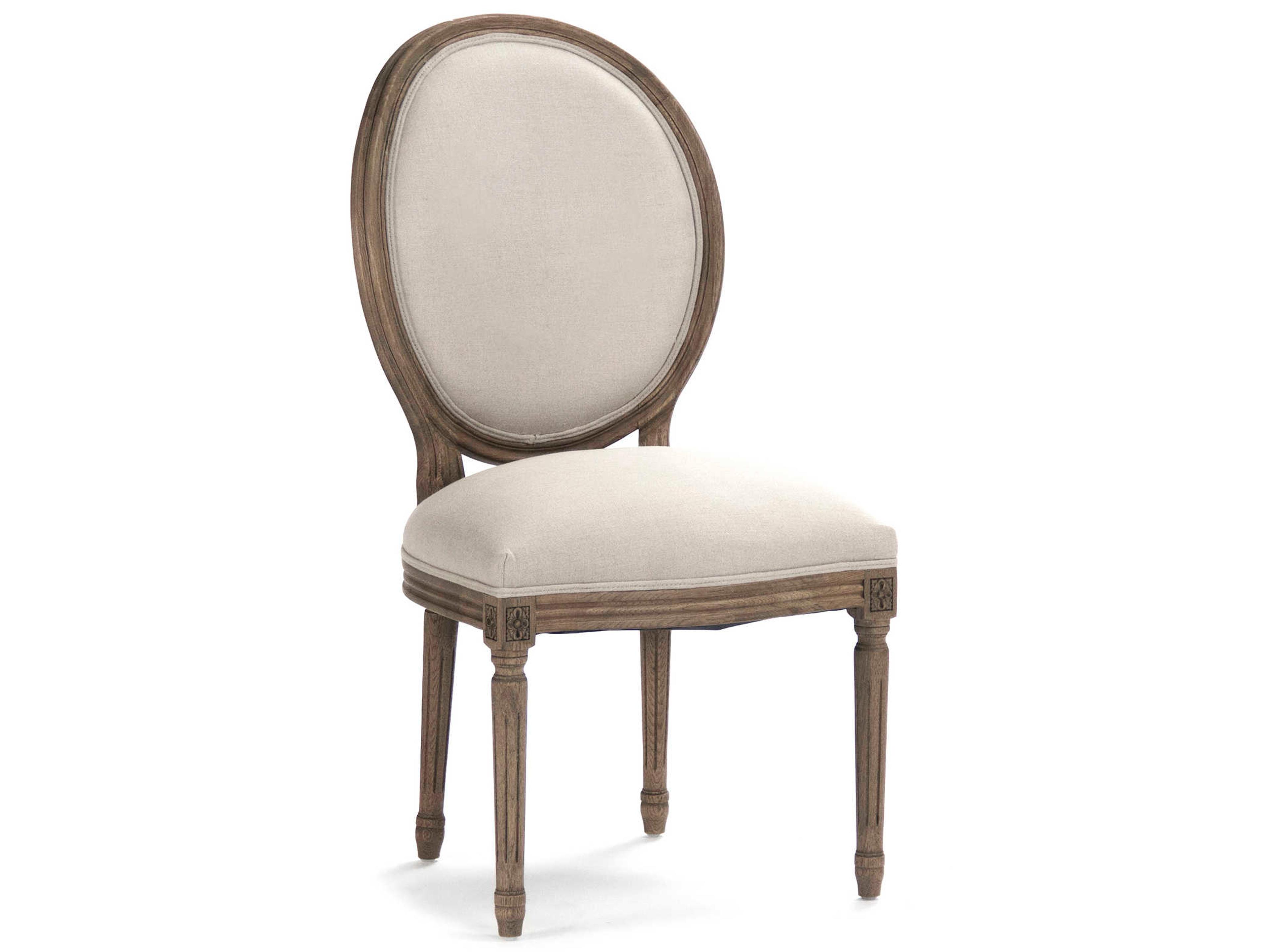 Zentique Medallion Elm Wood Beige Upholstered Side Dining Chair