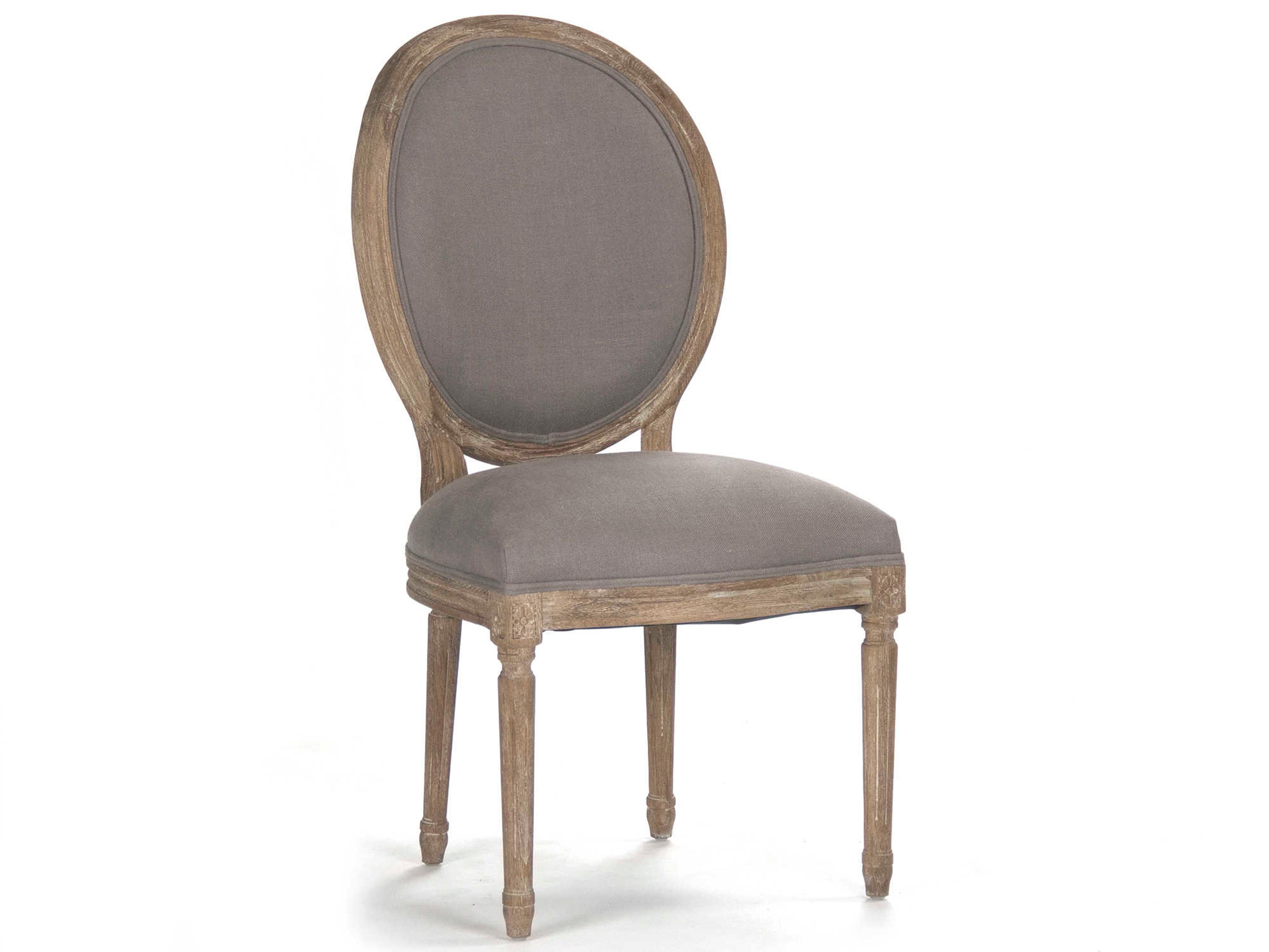 Zentique Medallion Oak Wood Gray Upholstered Side Dining Chair