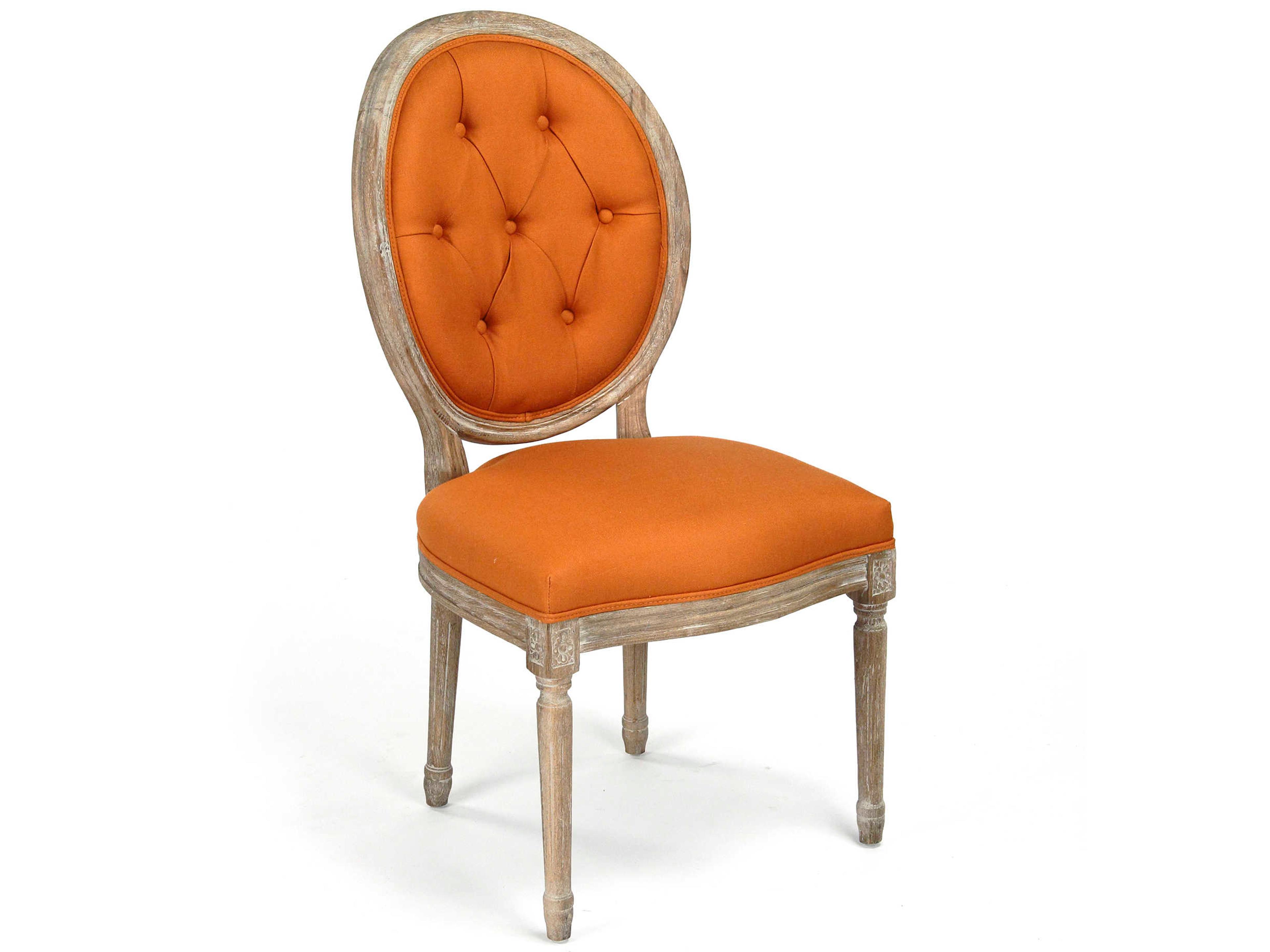 Zentique Medallion Oak Wood Orange Upholstered Side Dining Chair