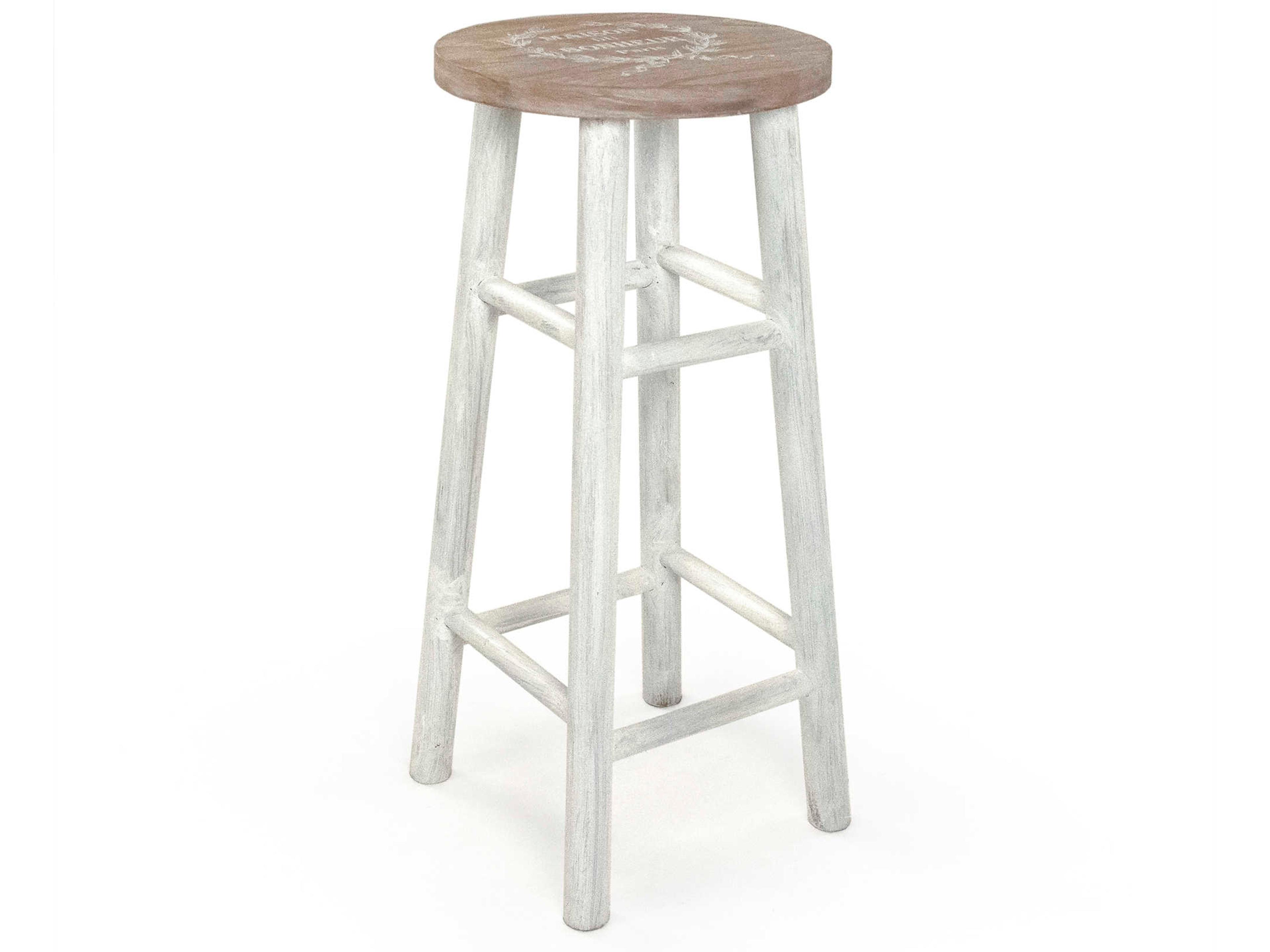 Zentique Parisienne Natural Wood Distressed White Bar Stool
