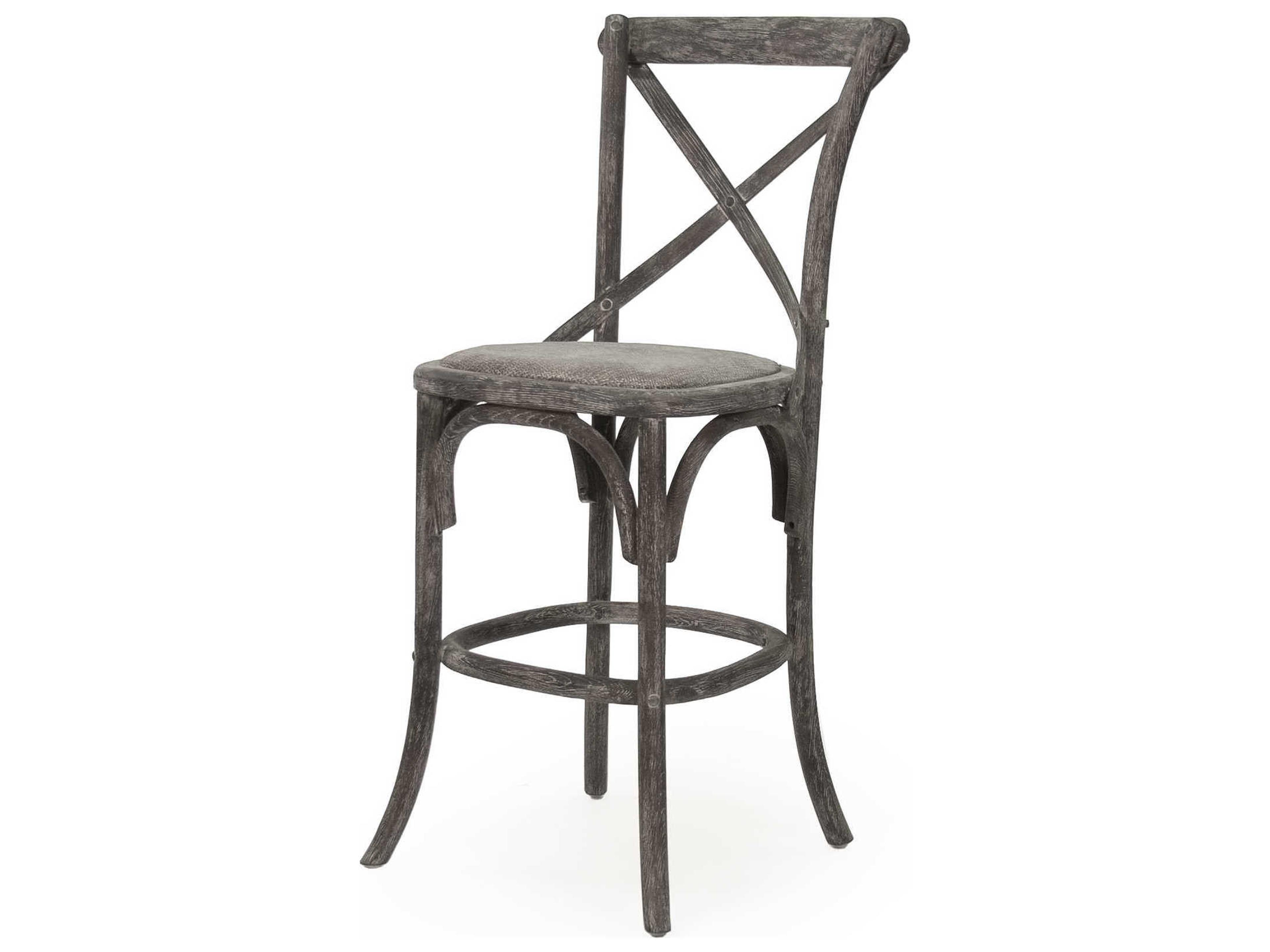 Zentique Parisienne Oak Wood Limed Charcoal Counter Stool