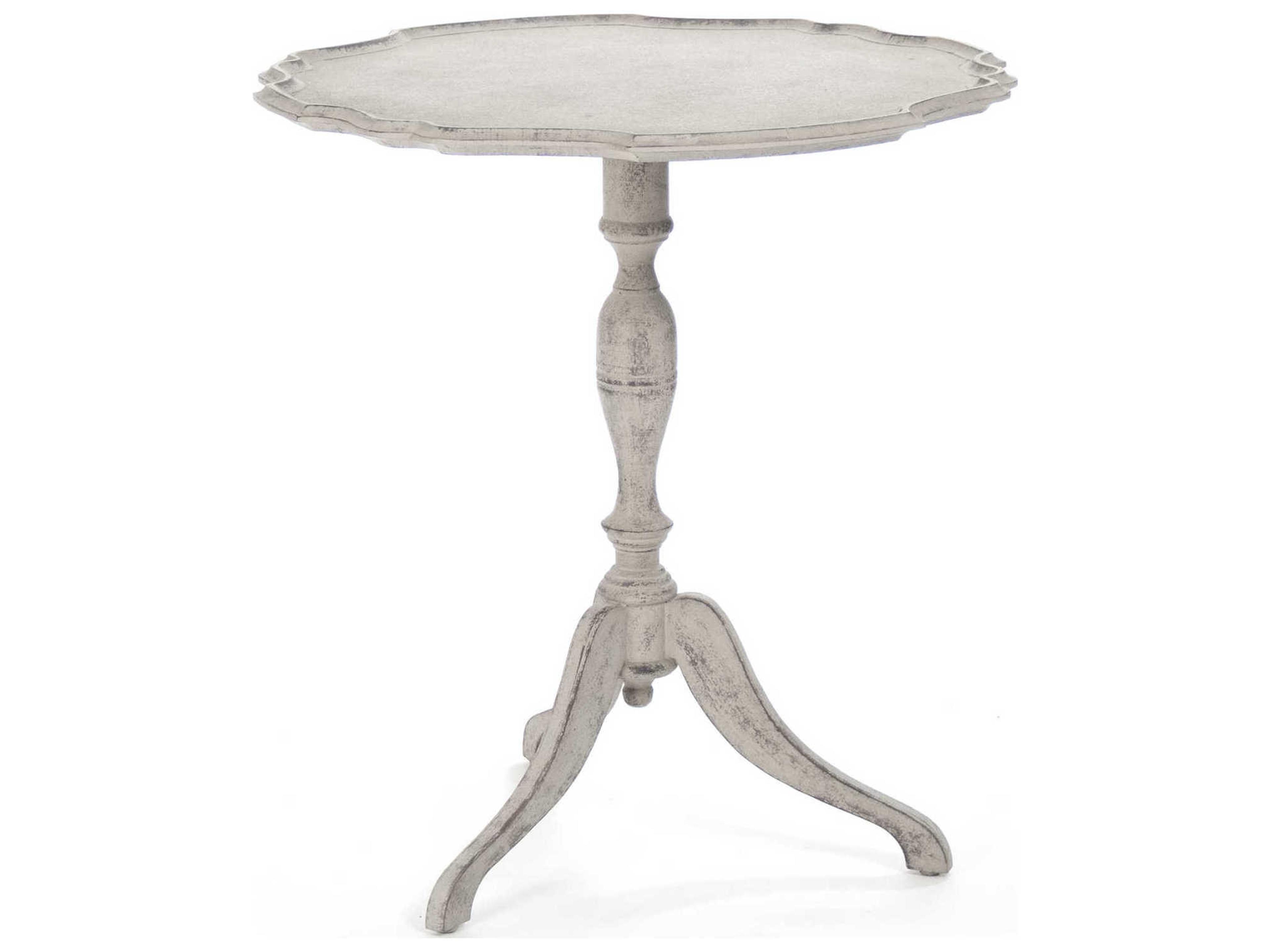 Zentique Round Wood Antique Grey Taupe End Table