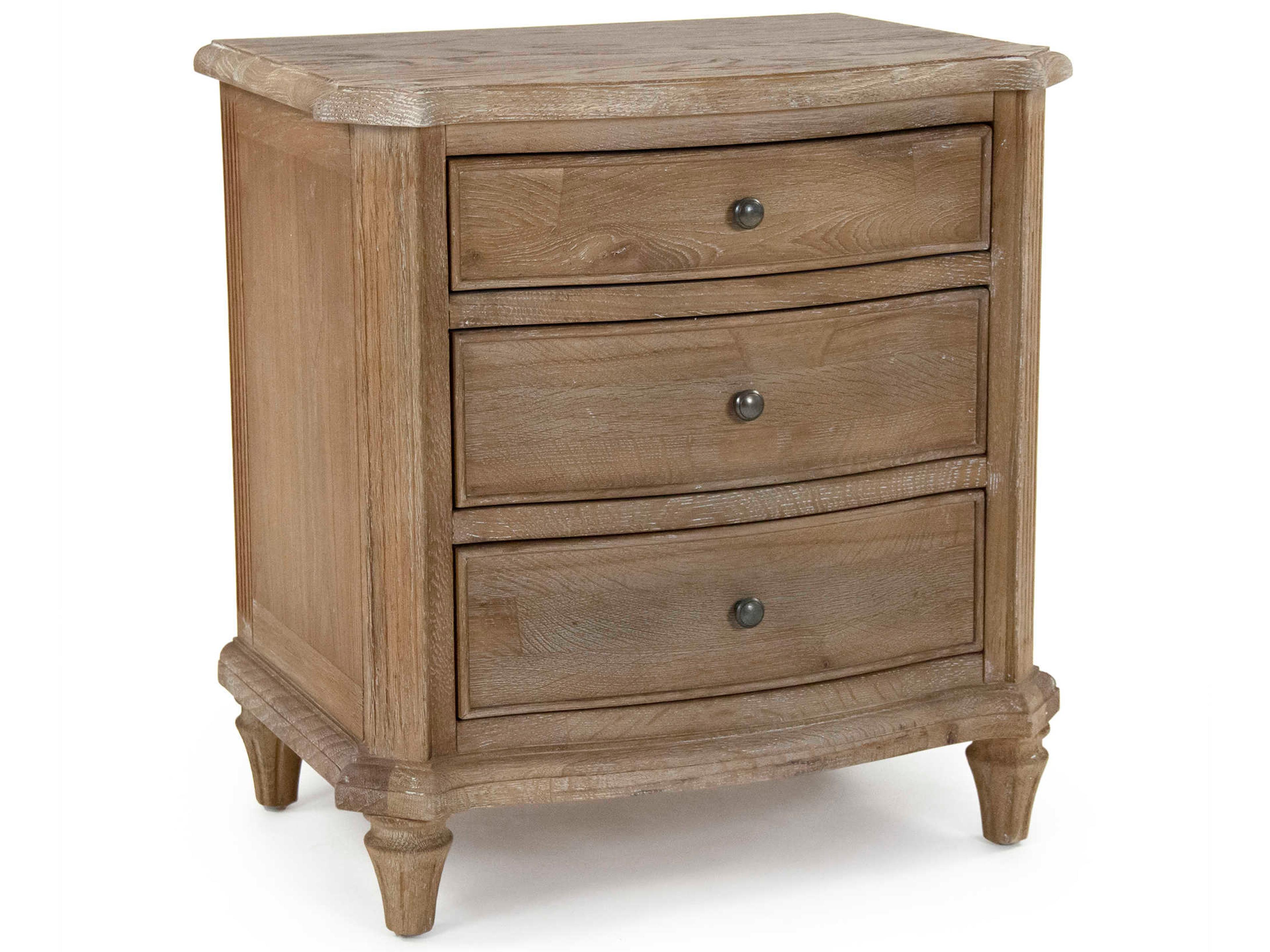 Zentique Edmund 3-Drawers Oak Wood Nightstand
