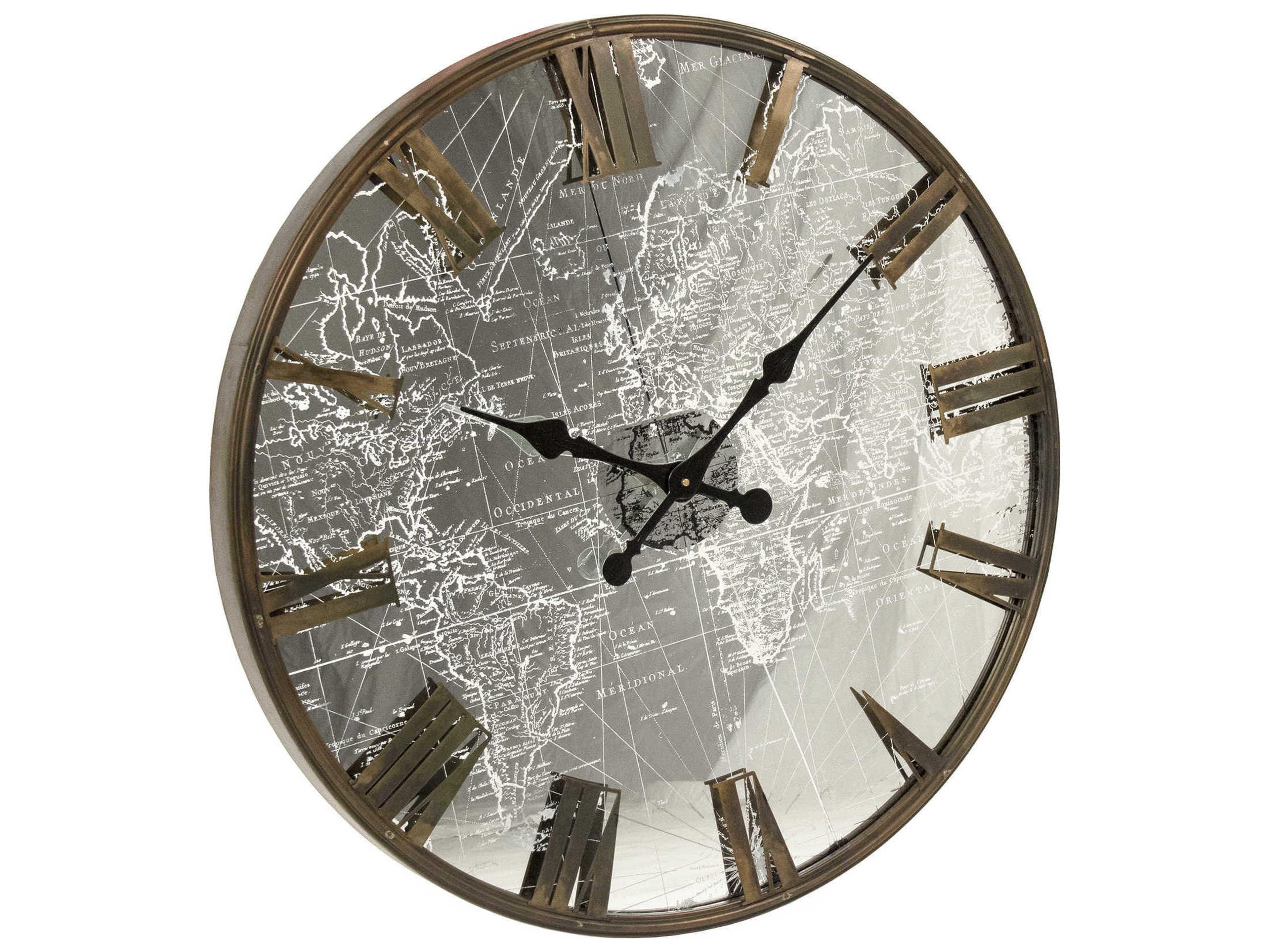 Zentique Distressed Brown Mirrored Iron Clock with LED Backlight