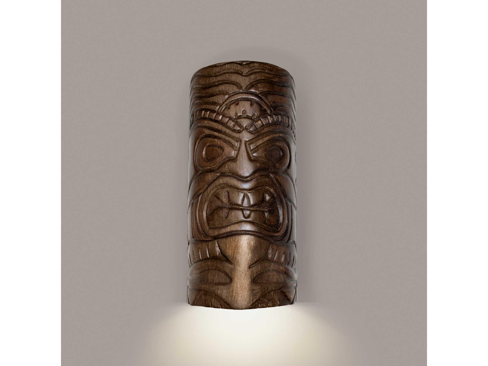 A19 Tiki 1-Light Dark Teak Brown Wall Sconce