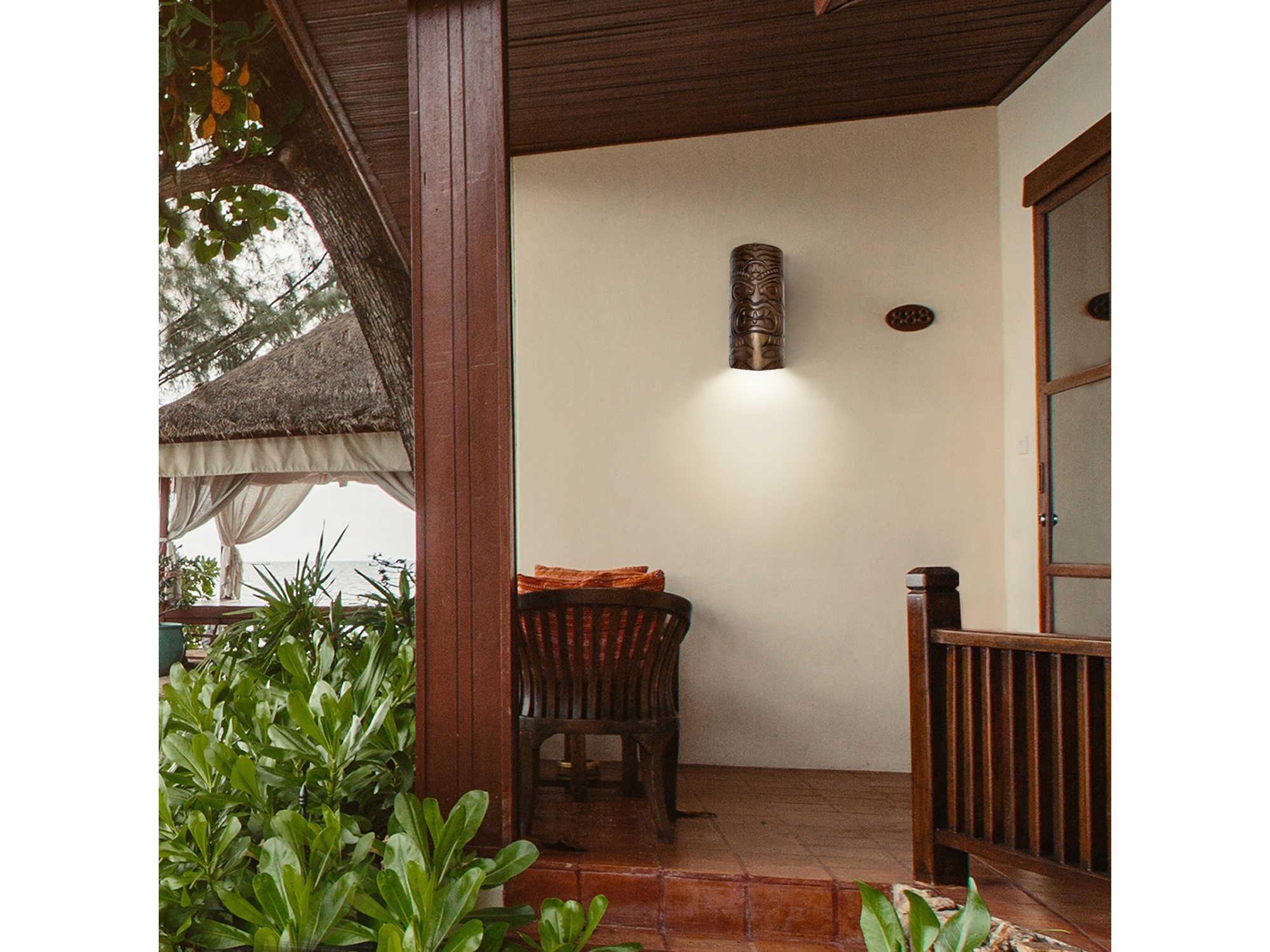 A19 Tiki 1-Light Dark Teak Brown Wall Sconce