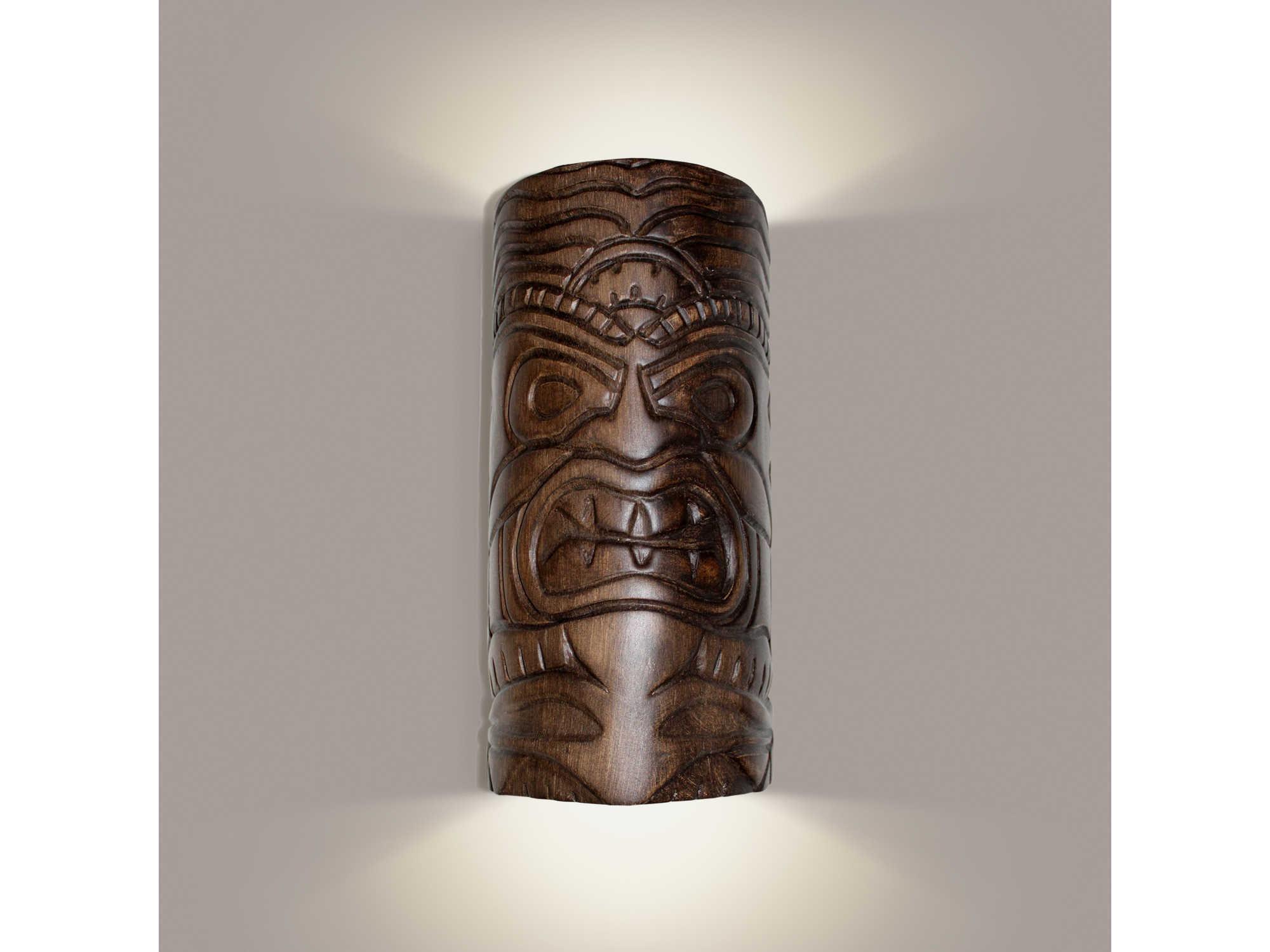 A19 Tiki 1-Light Dark Teak Brown Wall Sconce