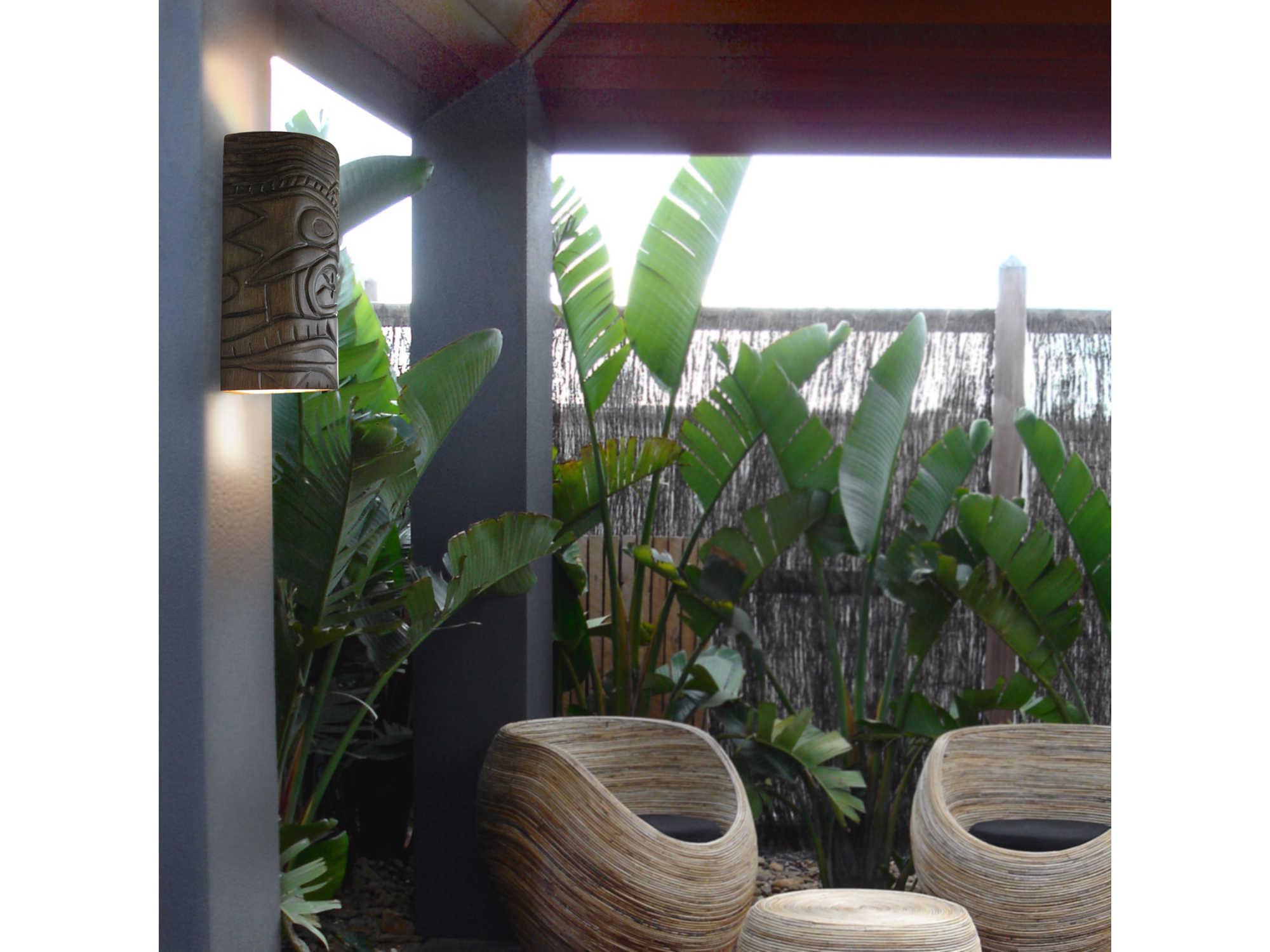 A19 Tiki 1-Light Dark Teak Brown Wall Sconce