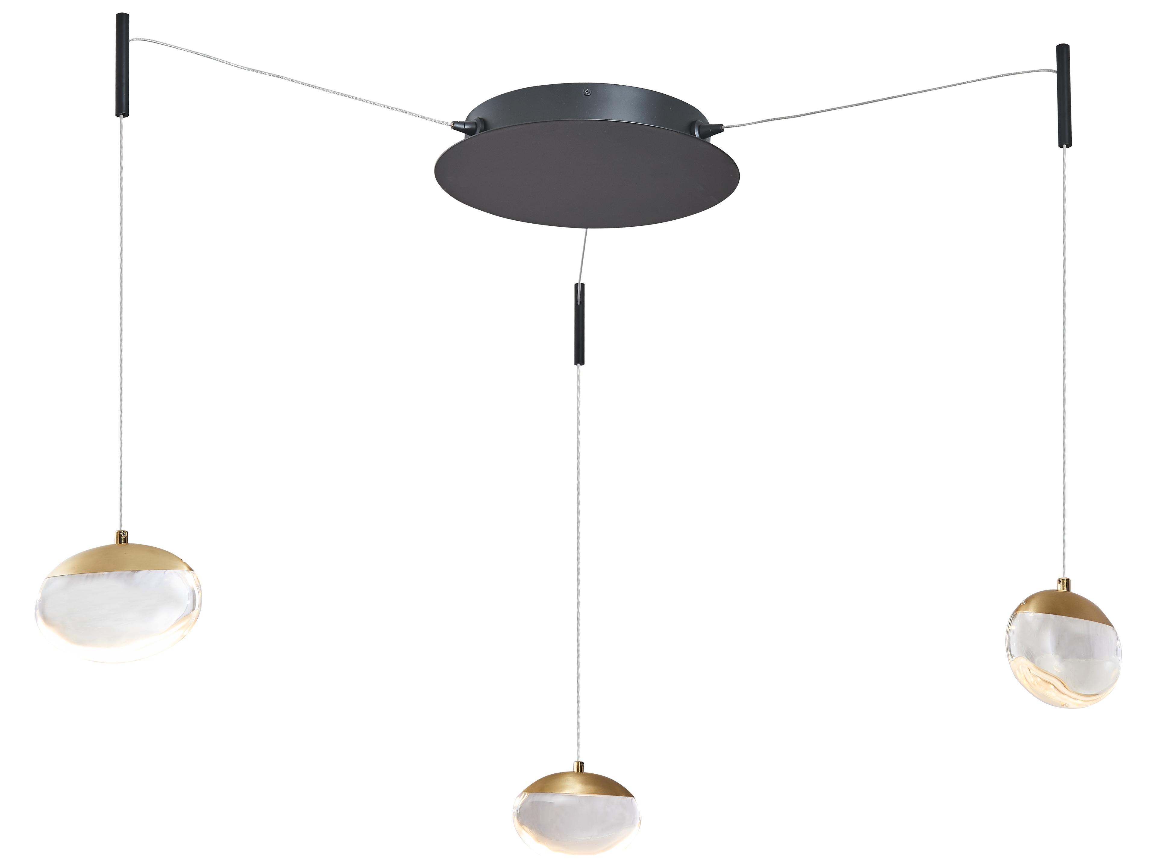 Abra Athena 3-Light Matte Black Brushed Brass Round Pendant