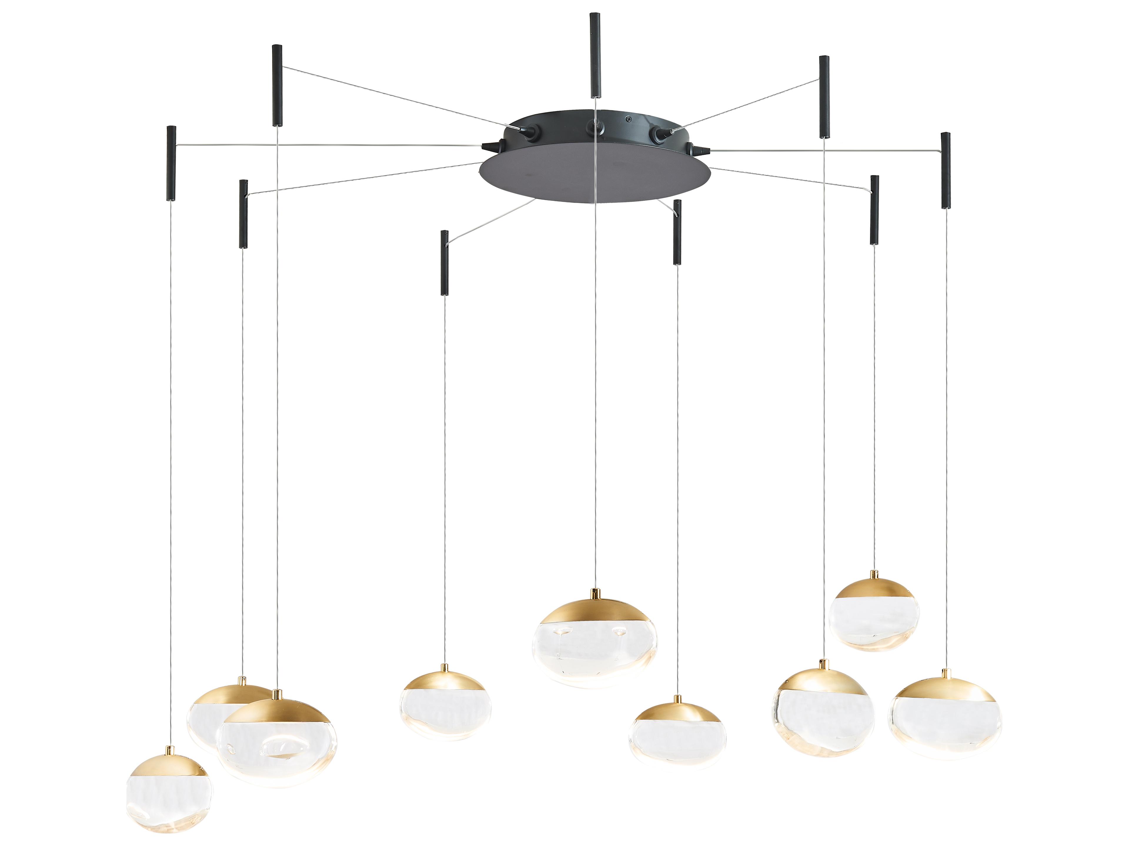 Abra Athena 9-Light Matte Black Brushed Brass Round Pendant