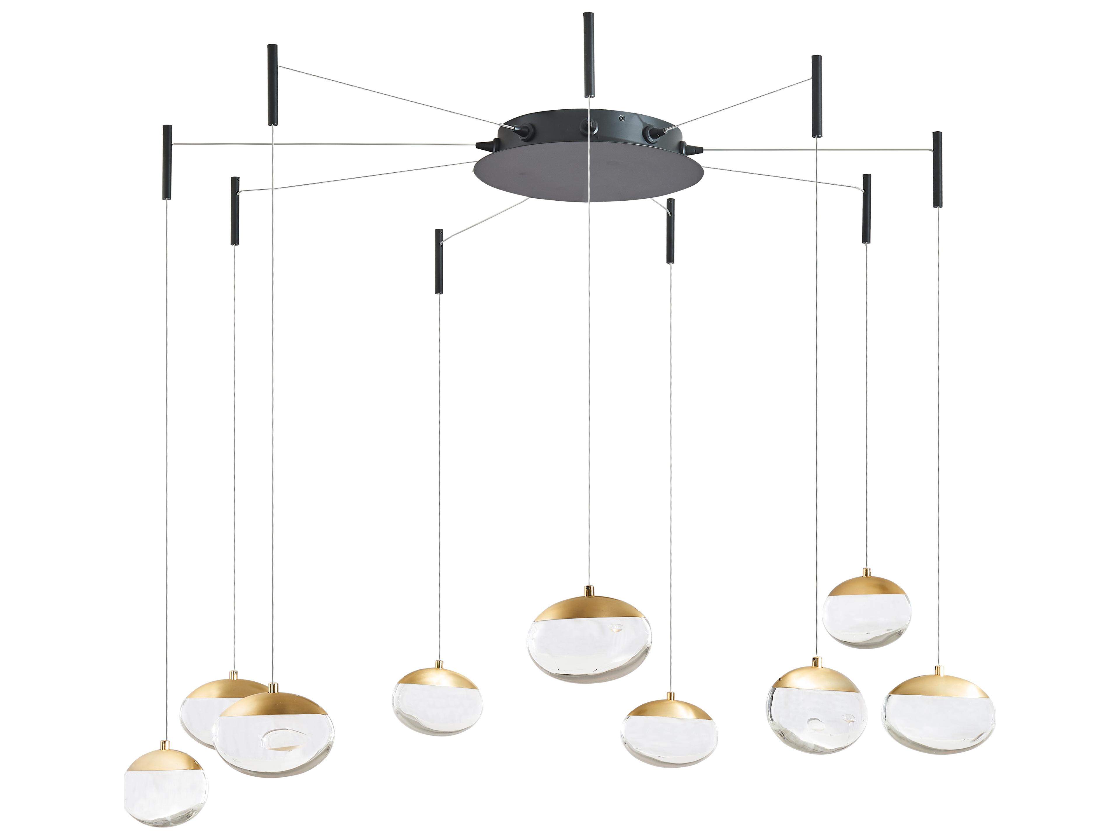 Abra Athena 9-Light Matte Black Brushed Brass Round Pendant