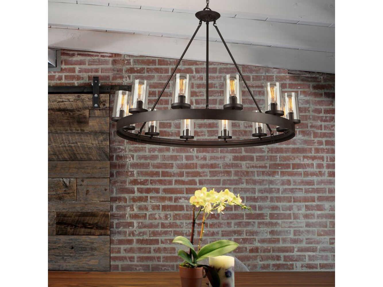 Artcraft Melno Park 12-Light Oil Rubbed Bronze Glass Cylinder Chandelier
