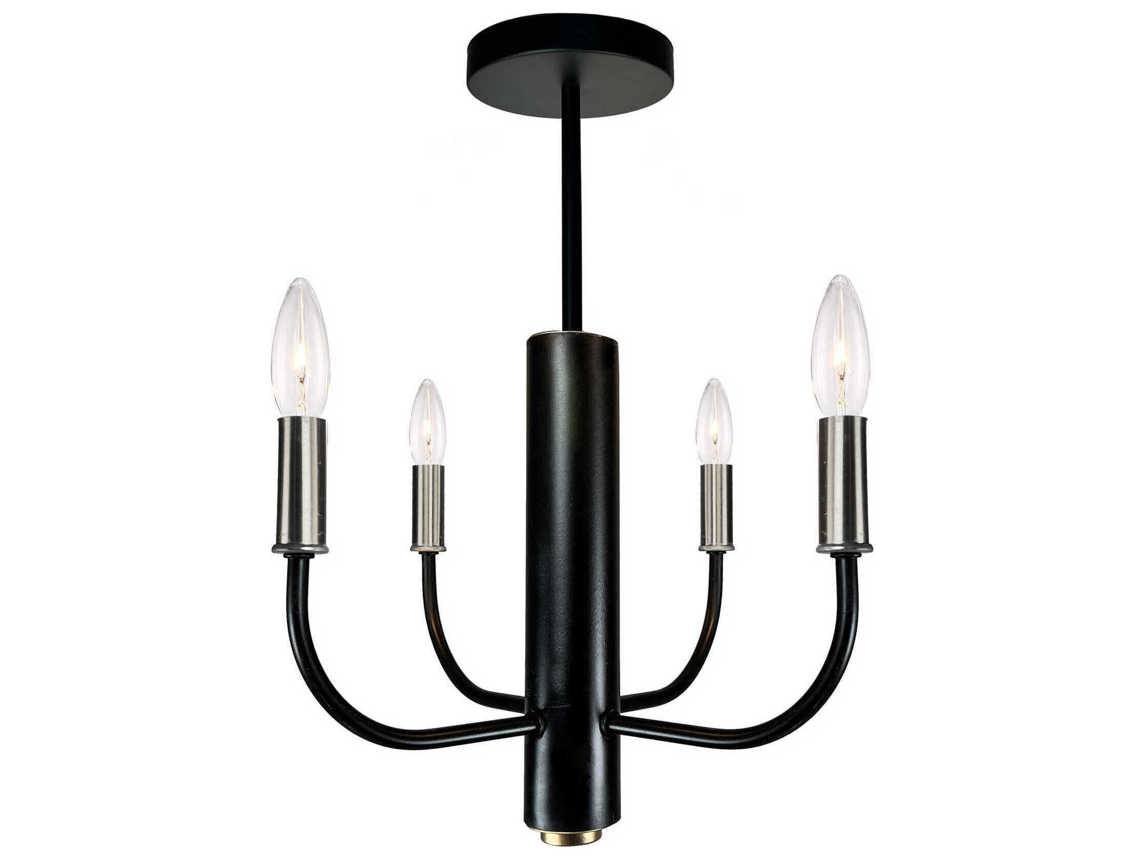 Artcraft Avalon 4-Light Brushed Nickel Black Semi Flush Mount