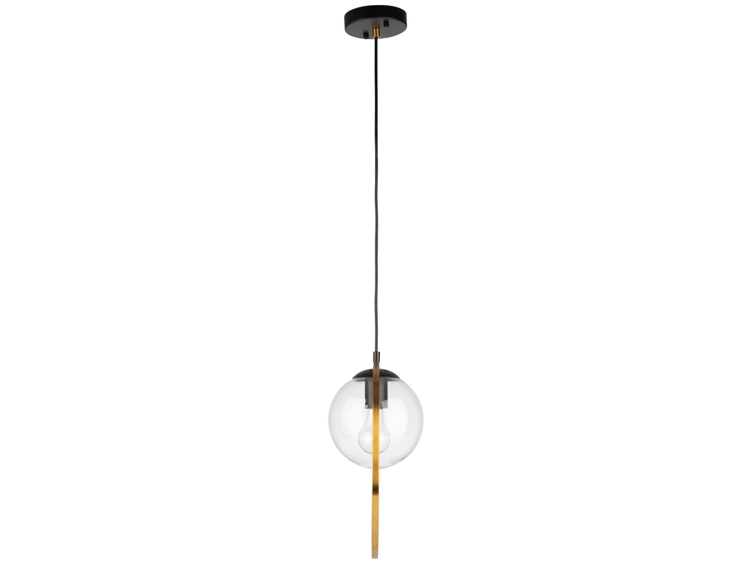 Artcraft Lugano 1-Light Black Vintage Brass Glass LED Globe Geometric Pendant