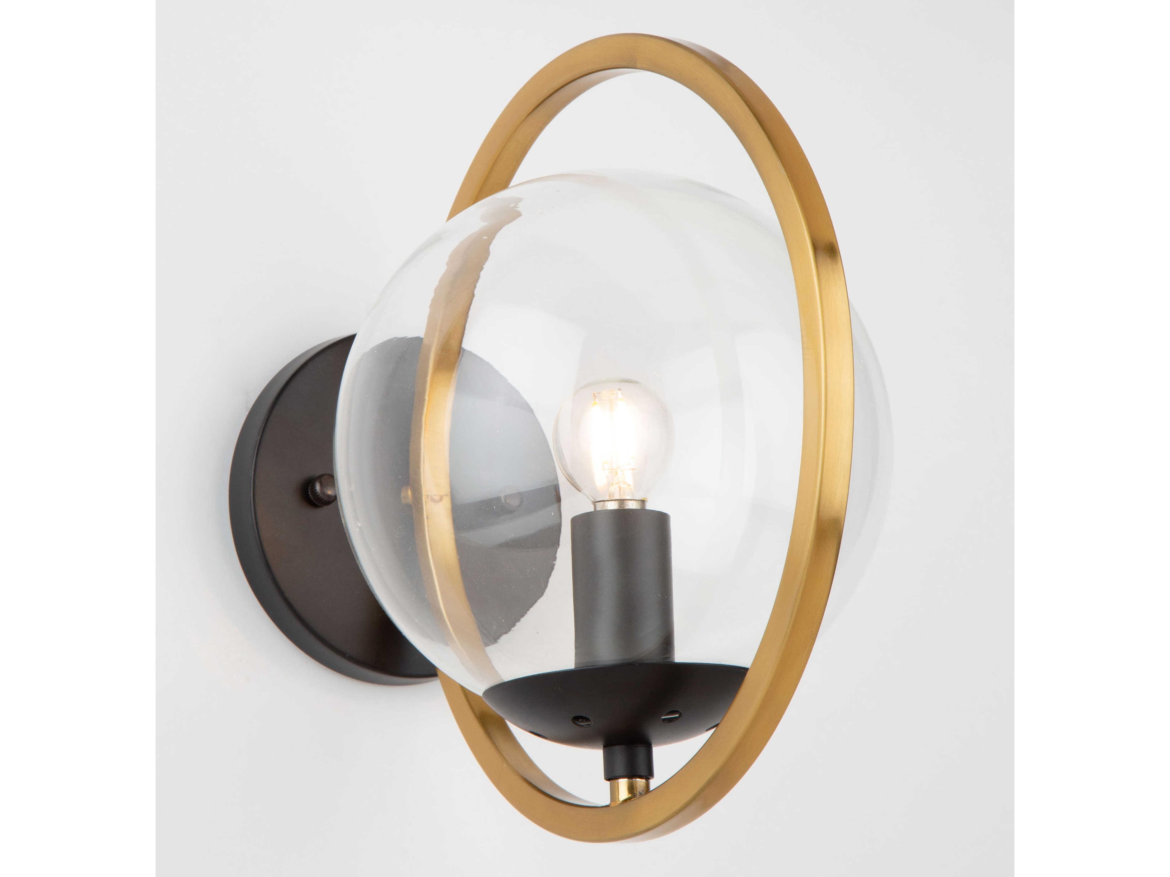 Artcraft Lugano 1-Light Black Vintage Brass Glass LED Wall Sconce