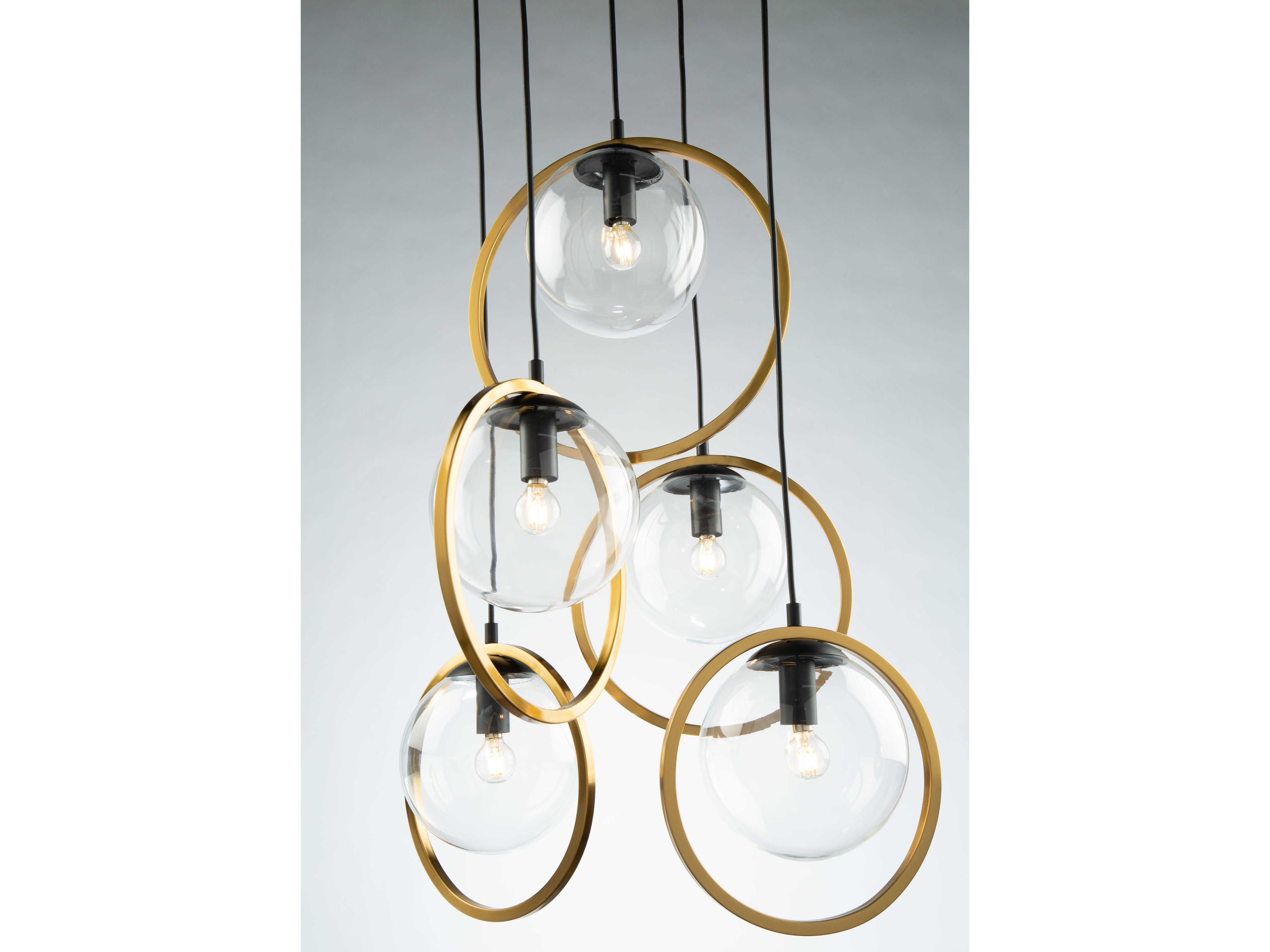 Artcraft Lugano 5-Light Black Vintage Brass Glass LED Globe Round Pendant