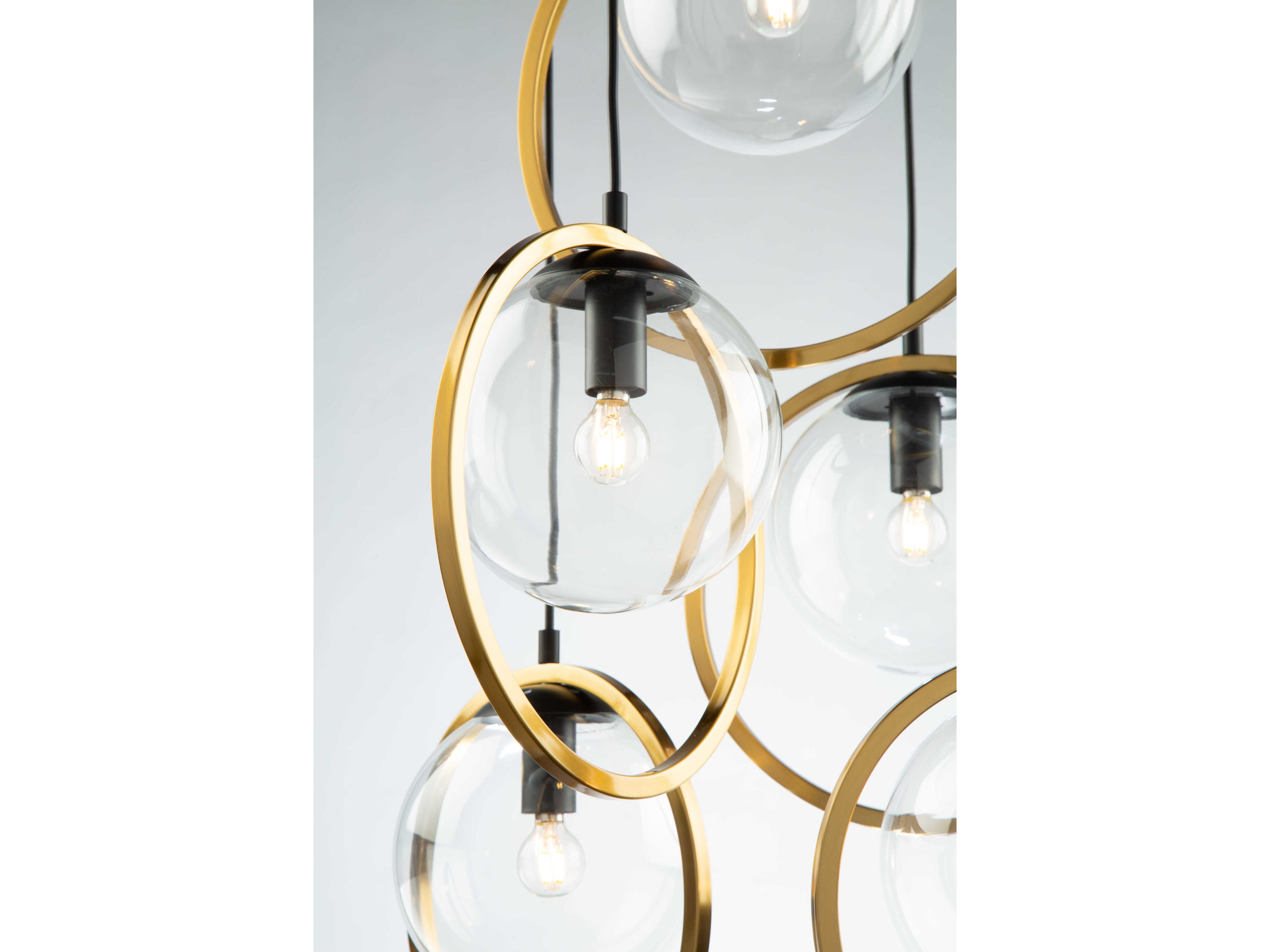 Artcraft Lugano 5-Light Black Vintage Brass Glass LED Globe Round Pendant