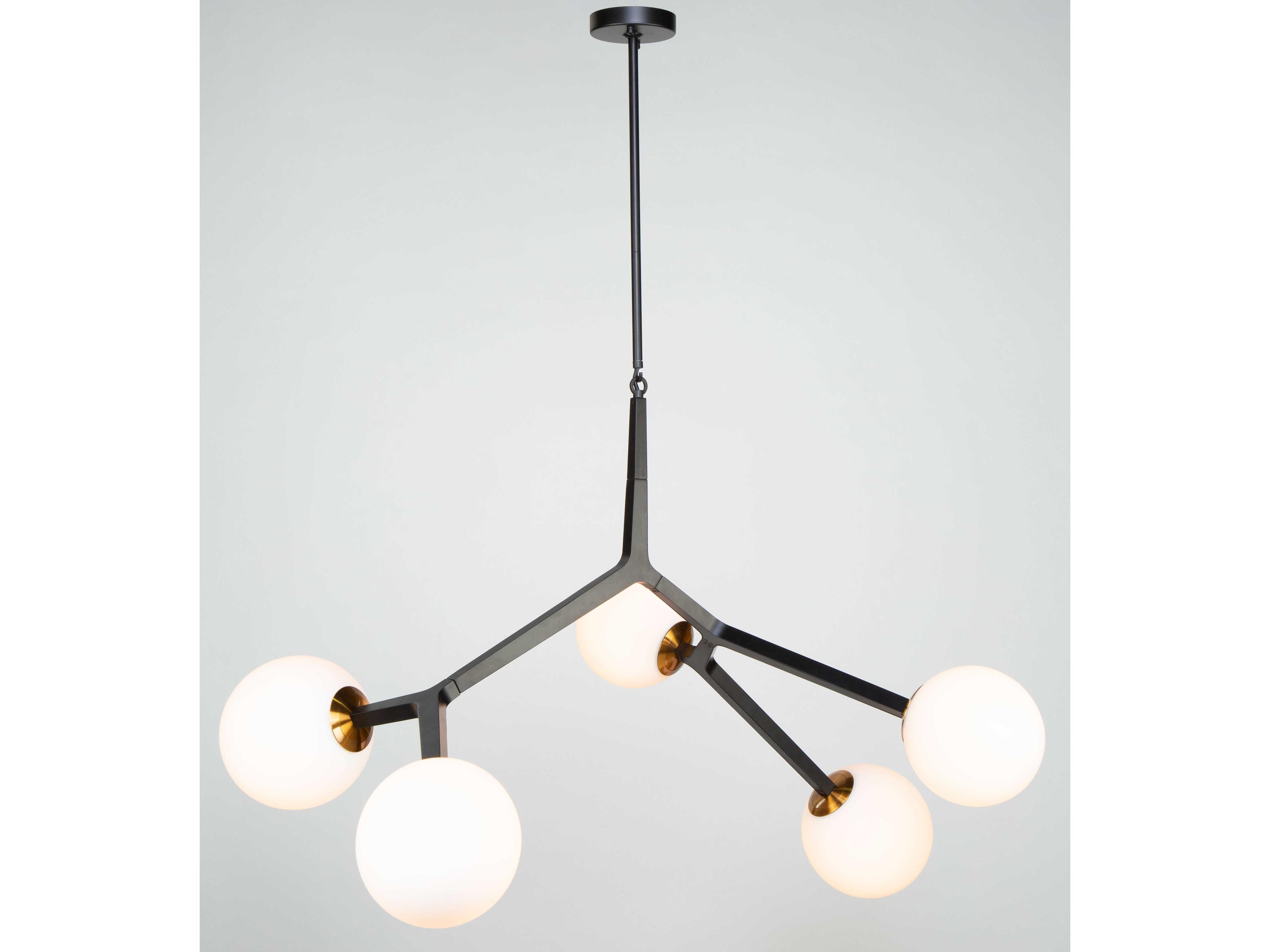 Artcraft Ravello 5-Light Black Harvest Brass Glass LED Globe Round Island Pendant