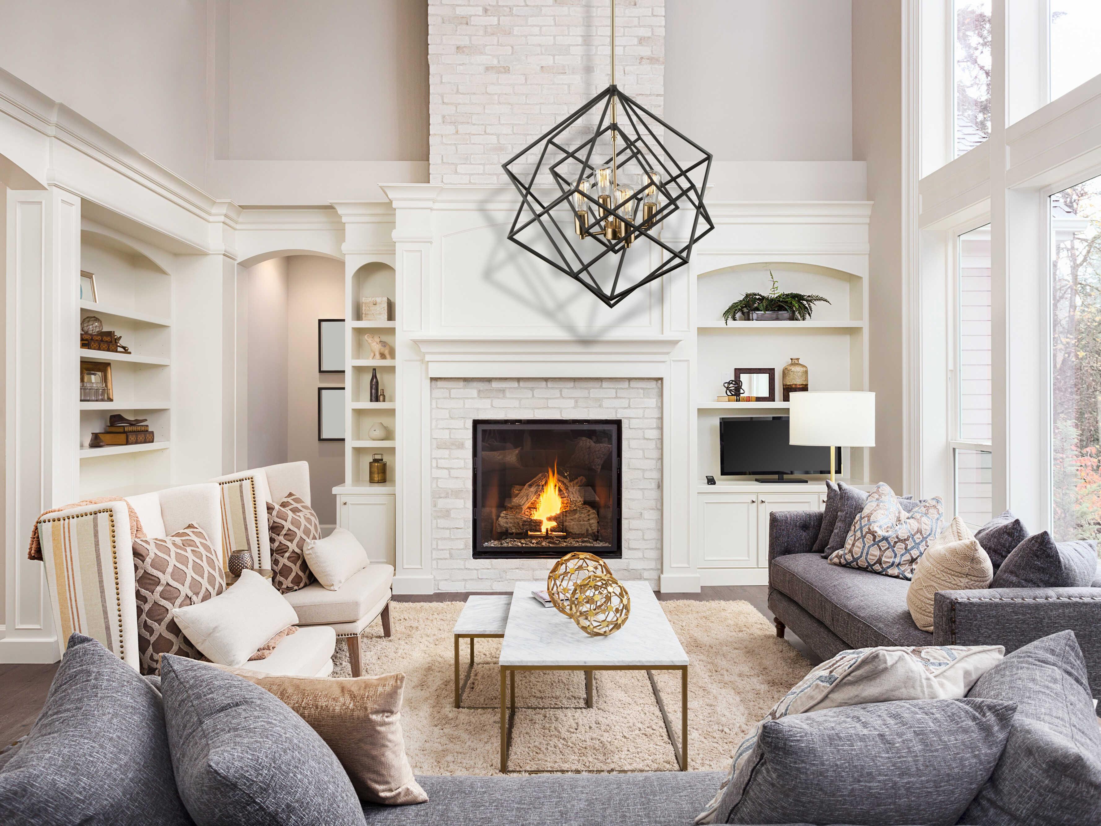 Artcraft Artistry 4-Light Matte Black Harvest Brass LED Geometric Chandelier