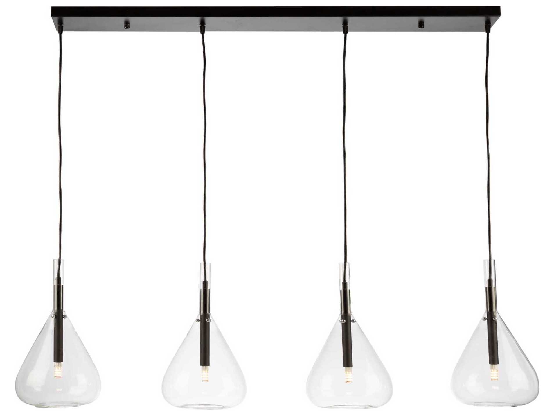 Artcraft Conic 4-Light Black Glass Linear Island Pendant