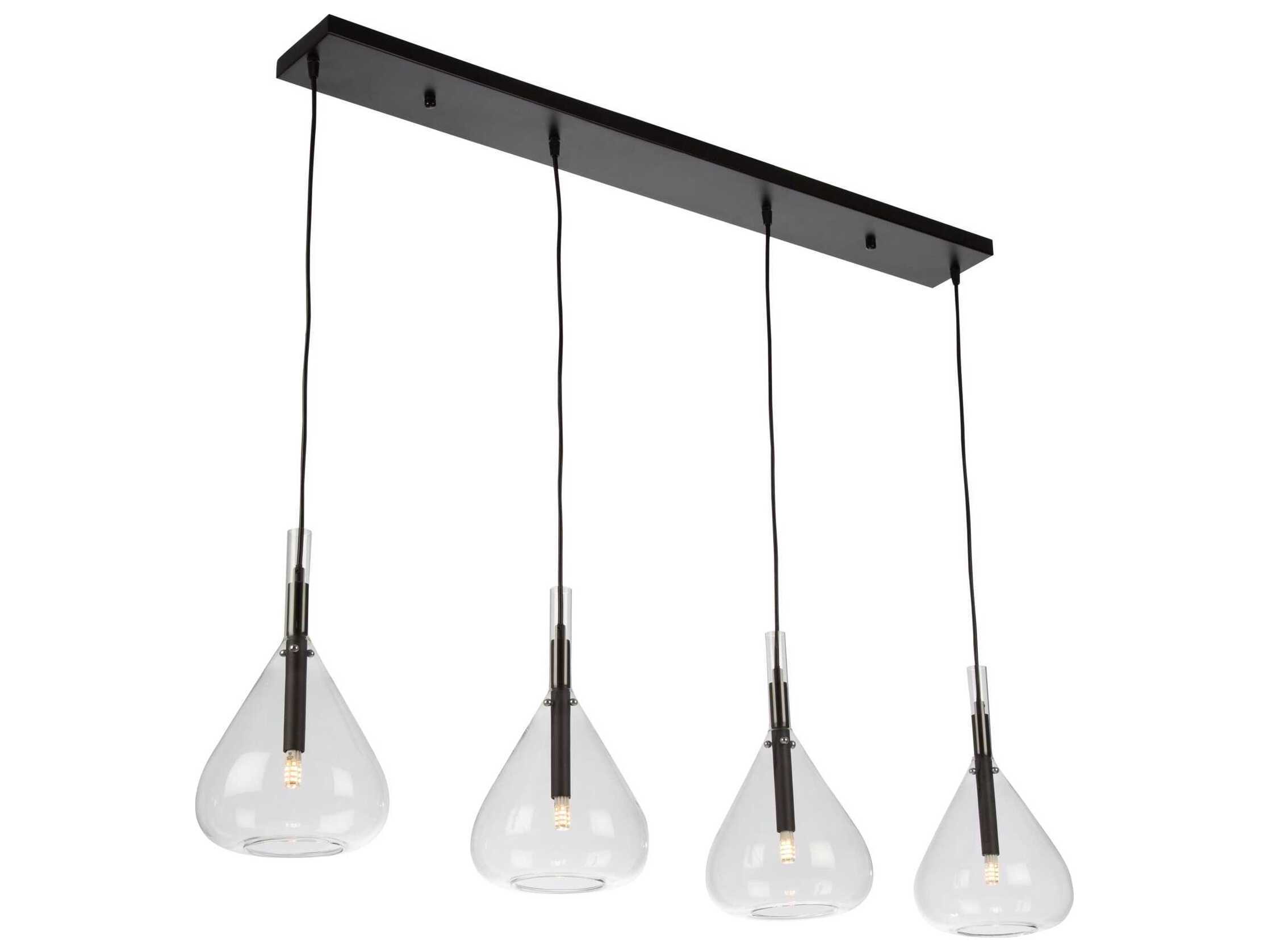 Artcraft Conic 4-Light Black Glass Linear Island Pendant