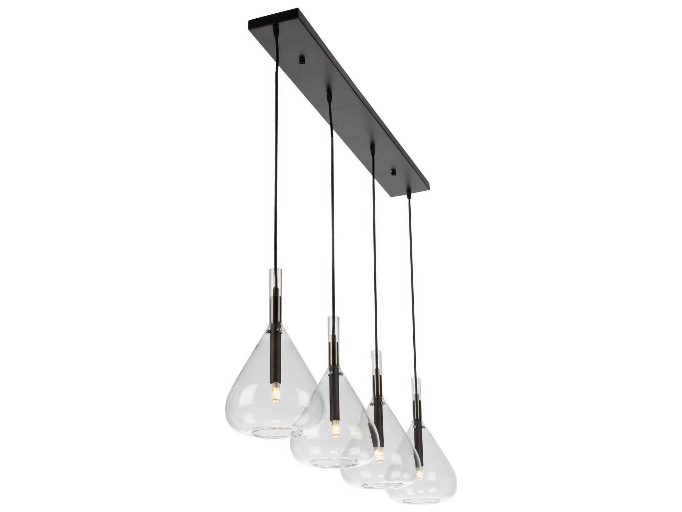 Artcraft Conic 4-Light Black Glass Linear Island Pendant