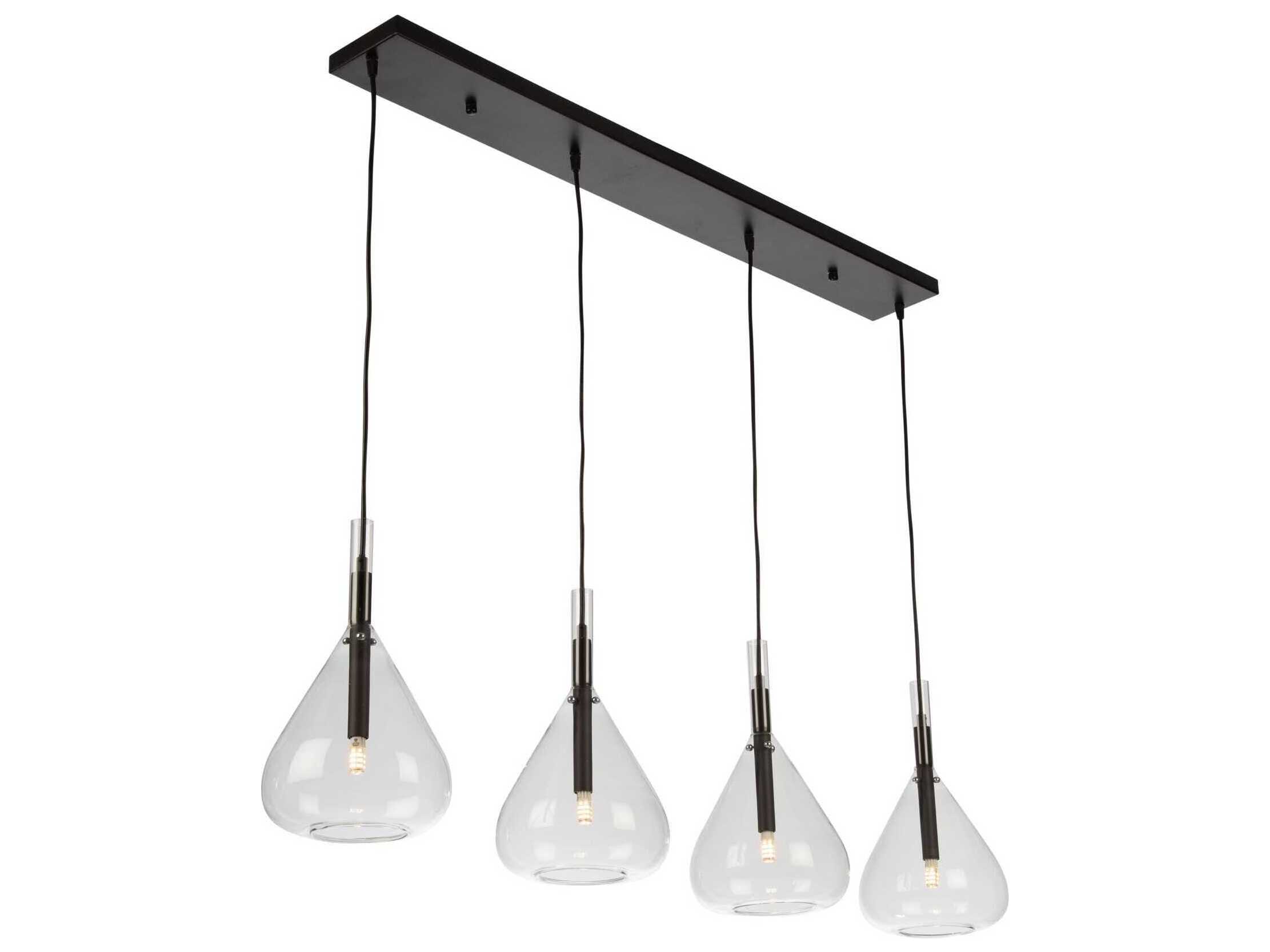 Artcraft Conic 4-Light Black Glass Linear Island Pendant
