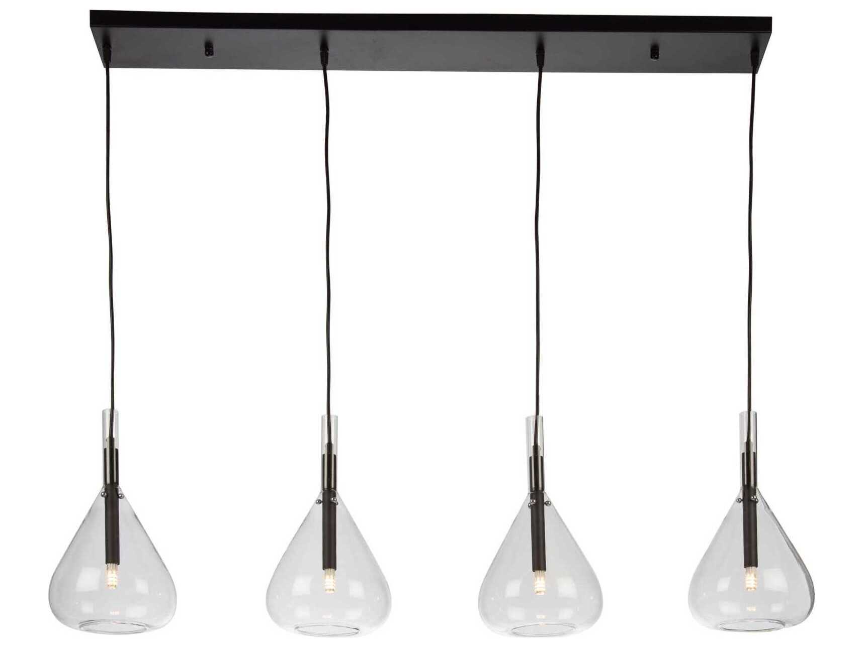 Artcraft Conic 4-Light Black Glass Linear Island Pendant