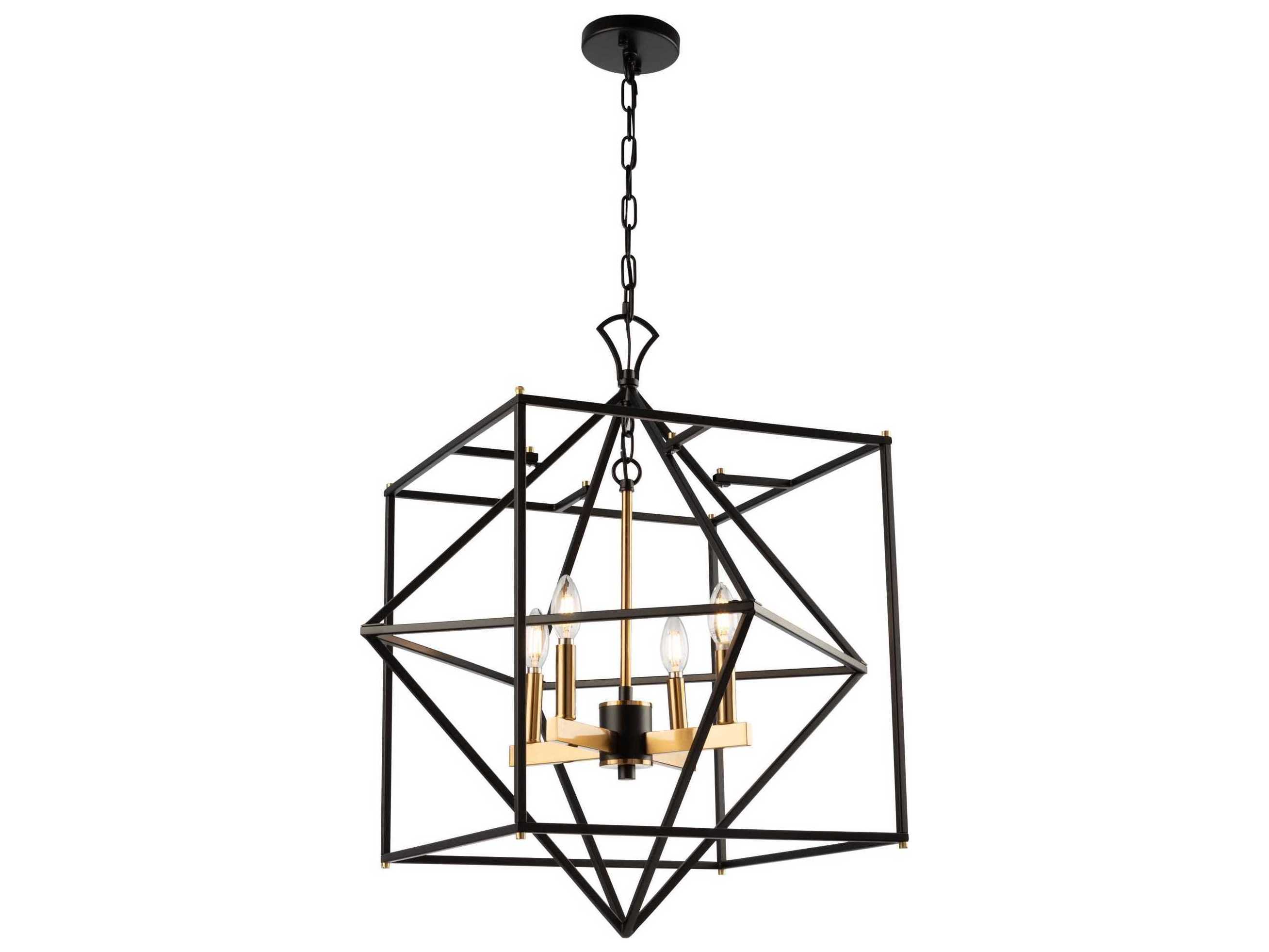 Artcraft Roxton 4-Light Matte Black Harvest Brass LED Geometric Chandelier