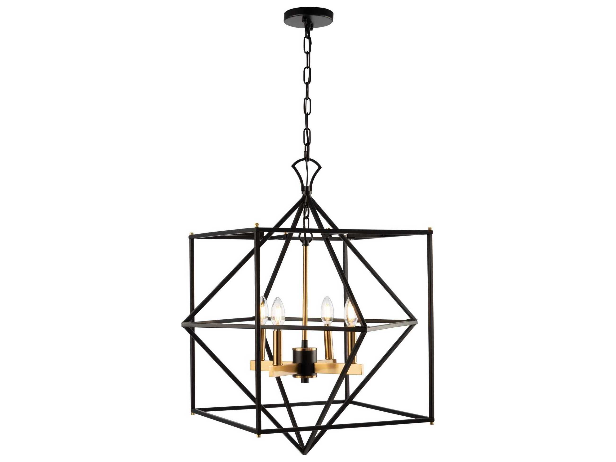 Artcraft Roxton 4-Light Matte Black Harvest Brass LED Geometric Chandelier