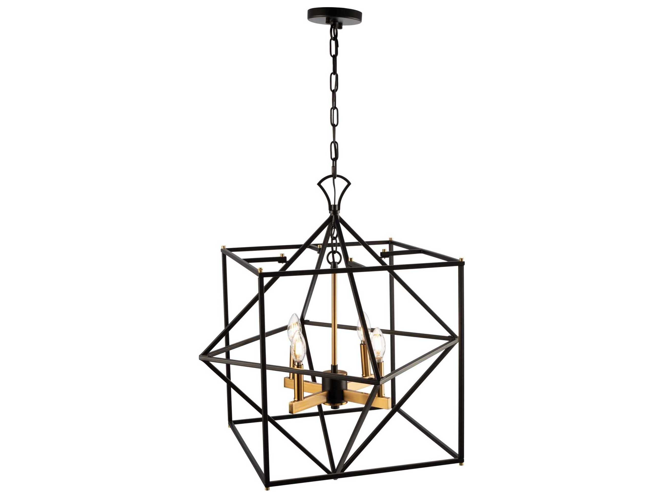 Artcraft Roxton 4-Light Matte Black Harvest Brass LED Geometric Chandelier