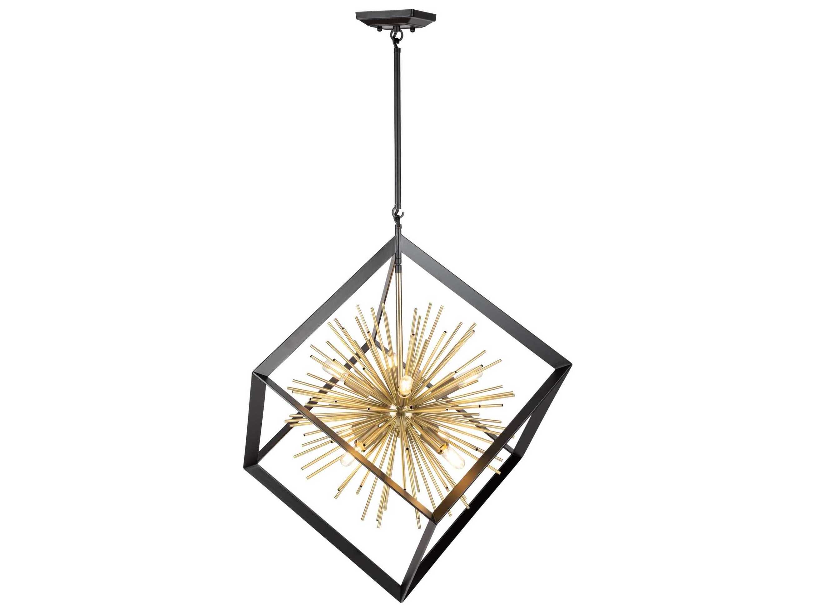 Artcraft Sunburst 8-Light Matte Black Satin Brass LED Geometric Pendant