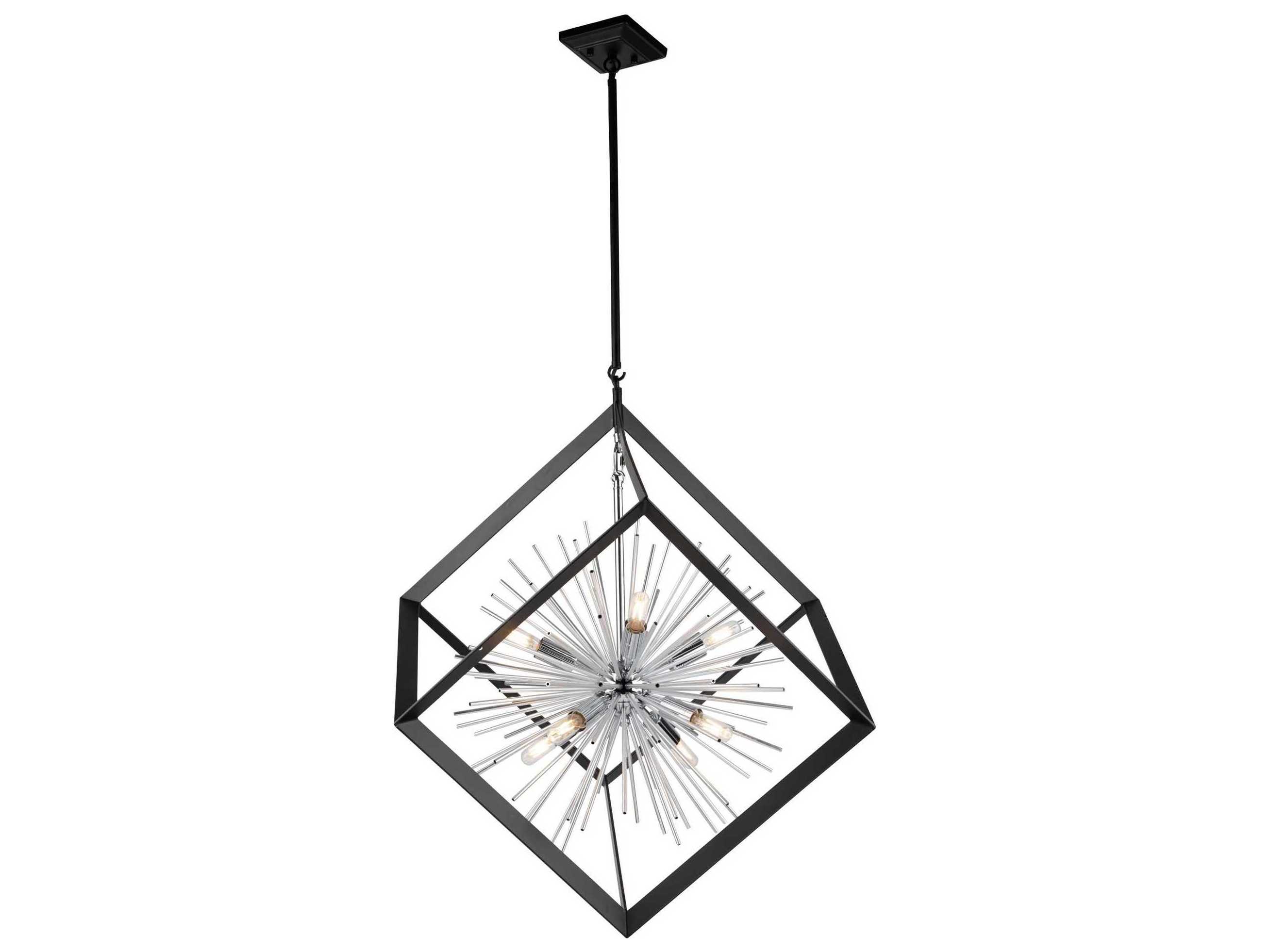 Artcraft Sunburst 8-Light Matte Black Chrome LED Geometric Pendant
