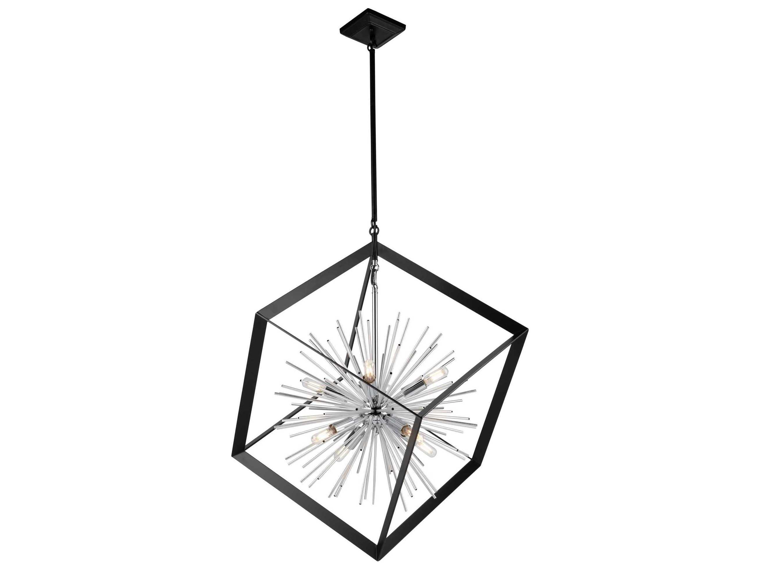 Artcraft Sunburst 8-Light Matte Black Chrome LED Geometric Pendant